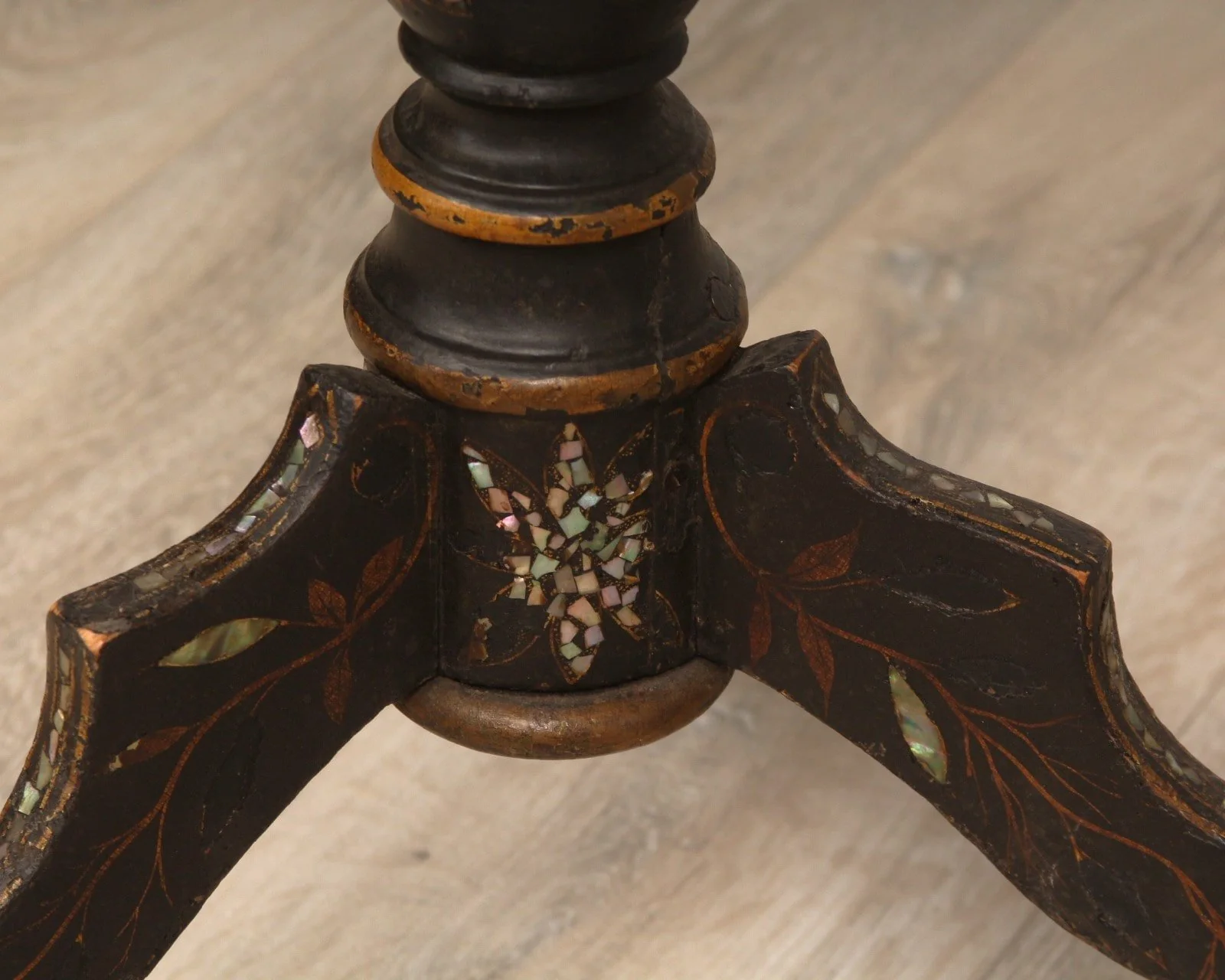 Antique 19th Century Victorian Hand Painted with Mother of Pearl Tilt-Top Side Table - Image 7