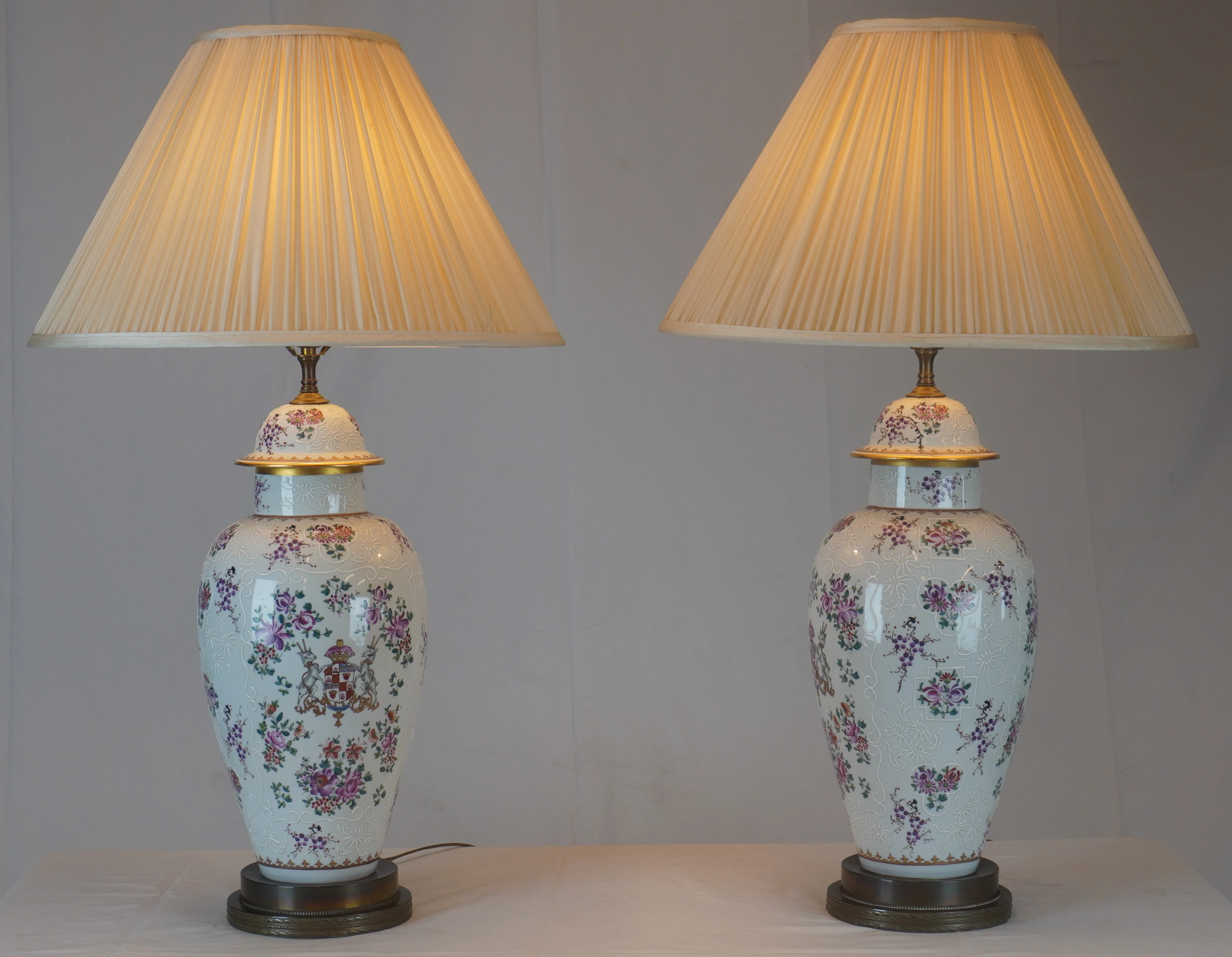 Antique French Edme Samson Armorial Pot w Lid Lamps, Pair of - Image 3