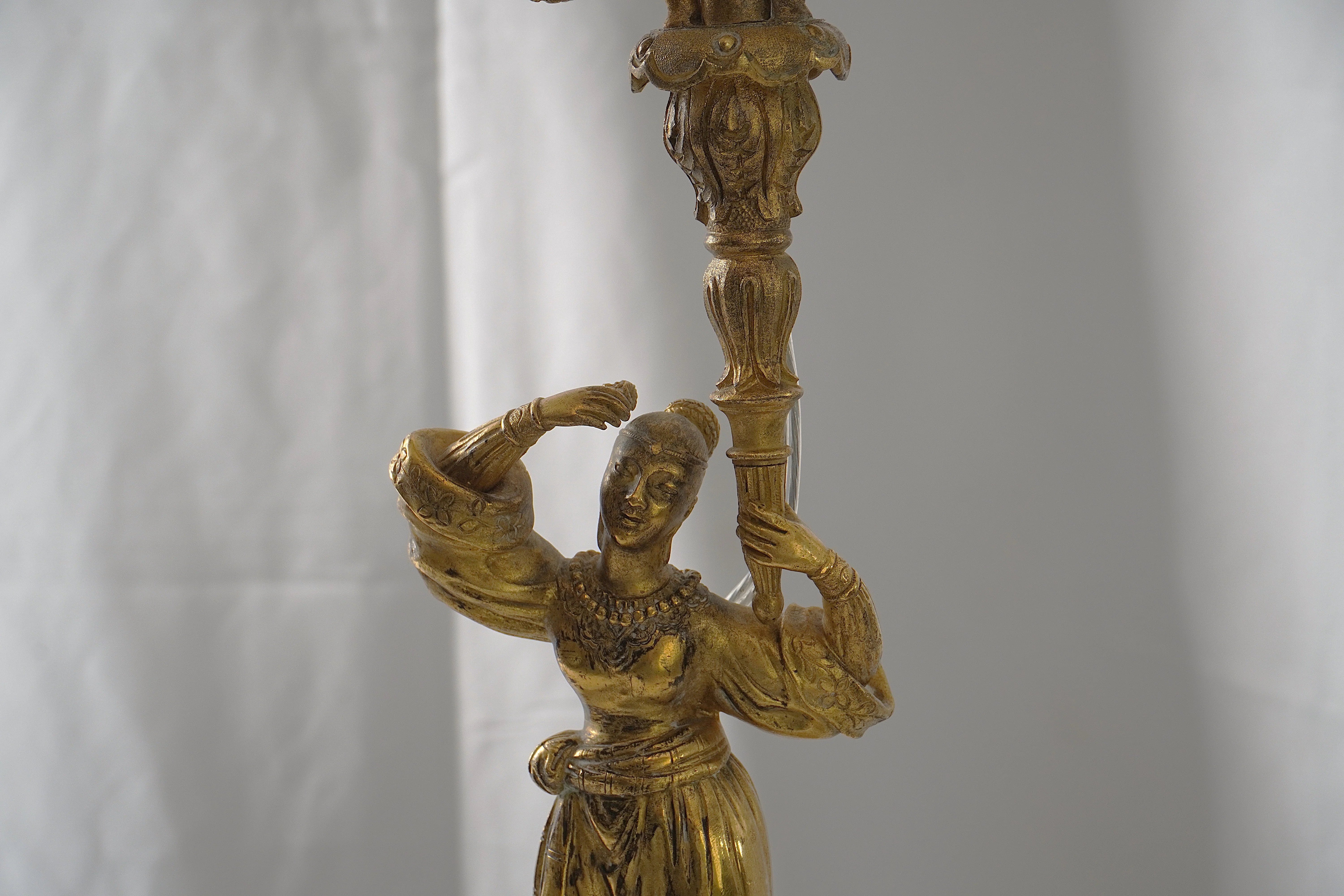 Antique French Empire Gilt and Patinated Bronze Candelabra Table Lamps, Pair of - Image 8