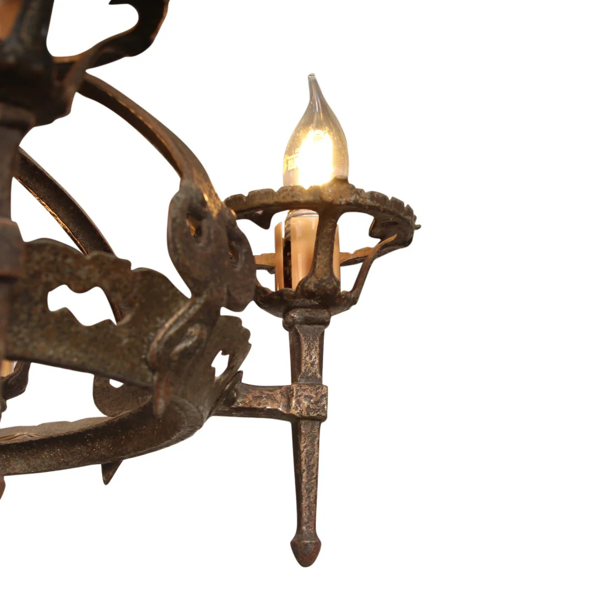 Antique French Hand-Forged Wrought Iron 5 Light Arms Chandelier C1920s - Image 6