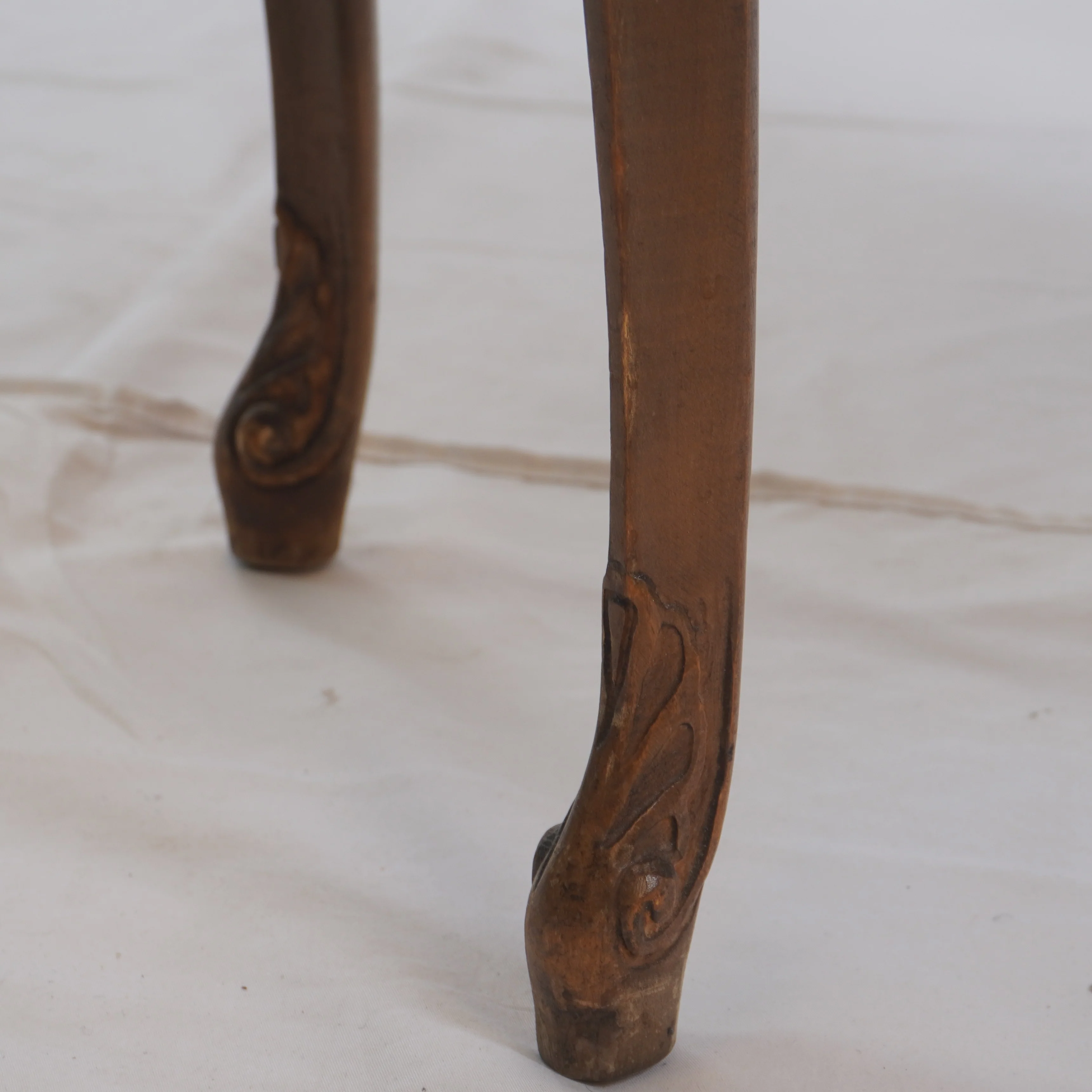 Antique French Louis XV Demilune Marquetry Inlaid Marble Top Side Table & Nightstand - Image 3