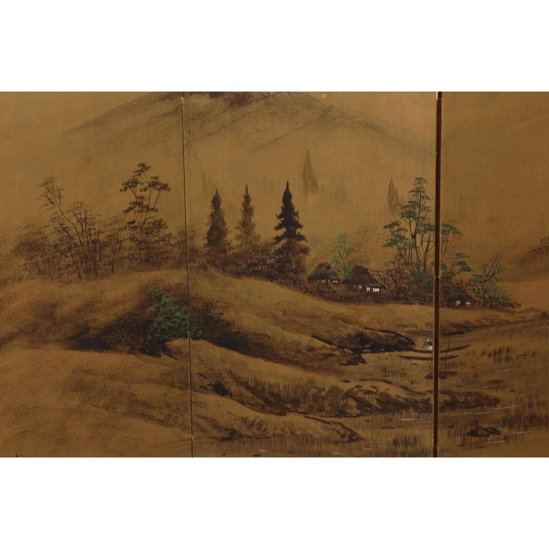 Antique Japanese Byobu Four Panel Screen - Image 6