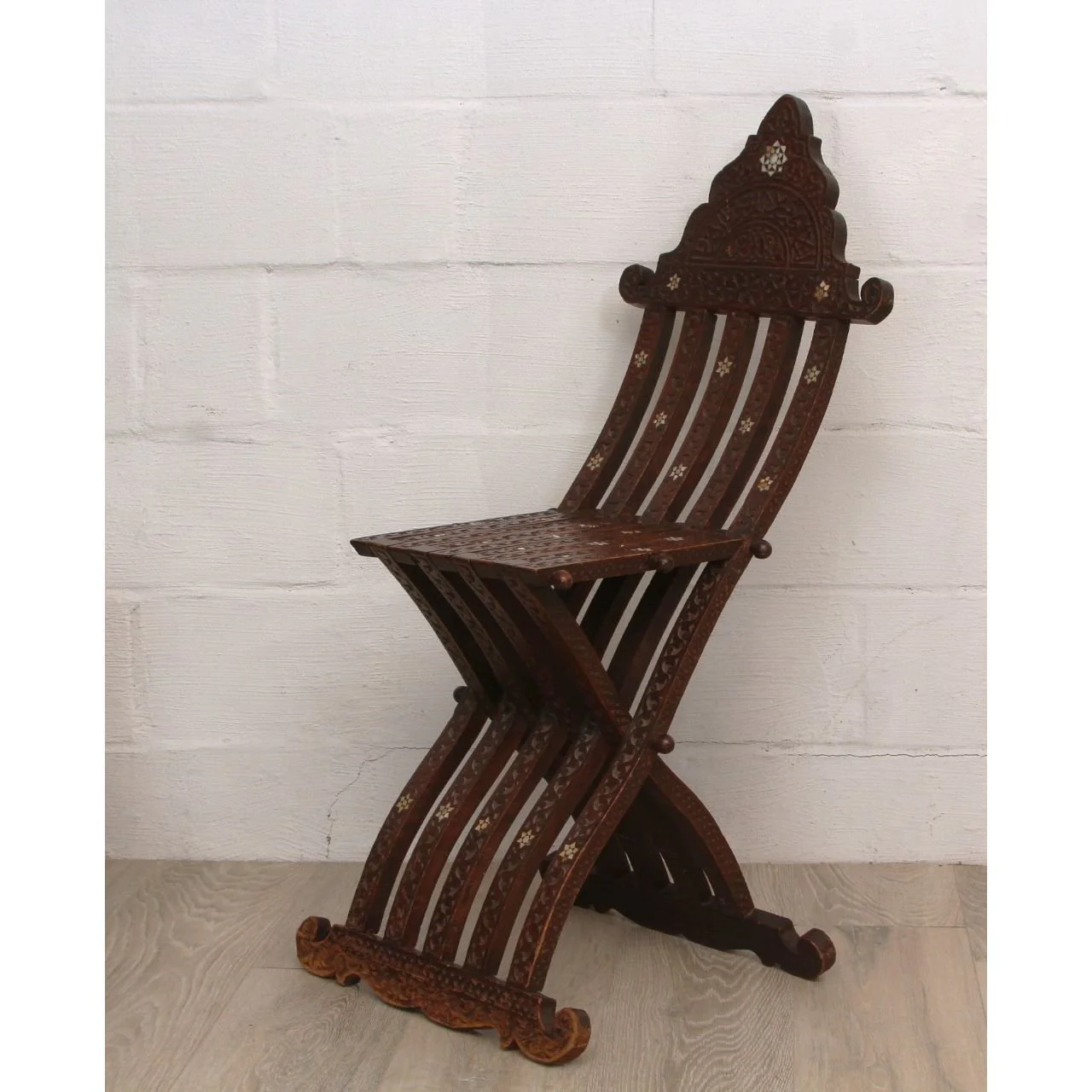 Antique Syrian Moorish Mother of Pearl Inlaid Folding Chair 19thC - Image 4