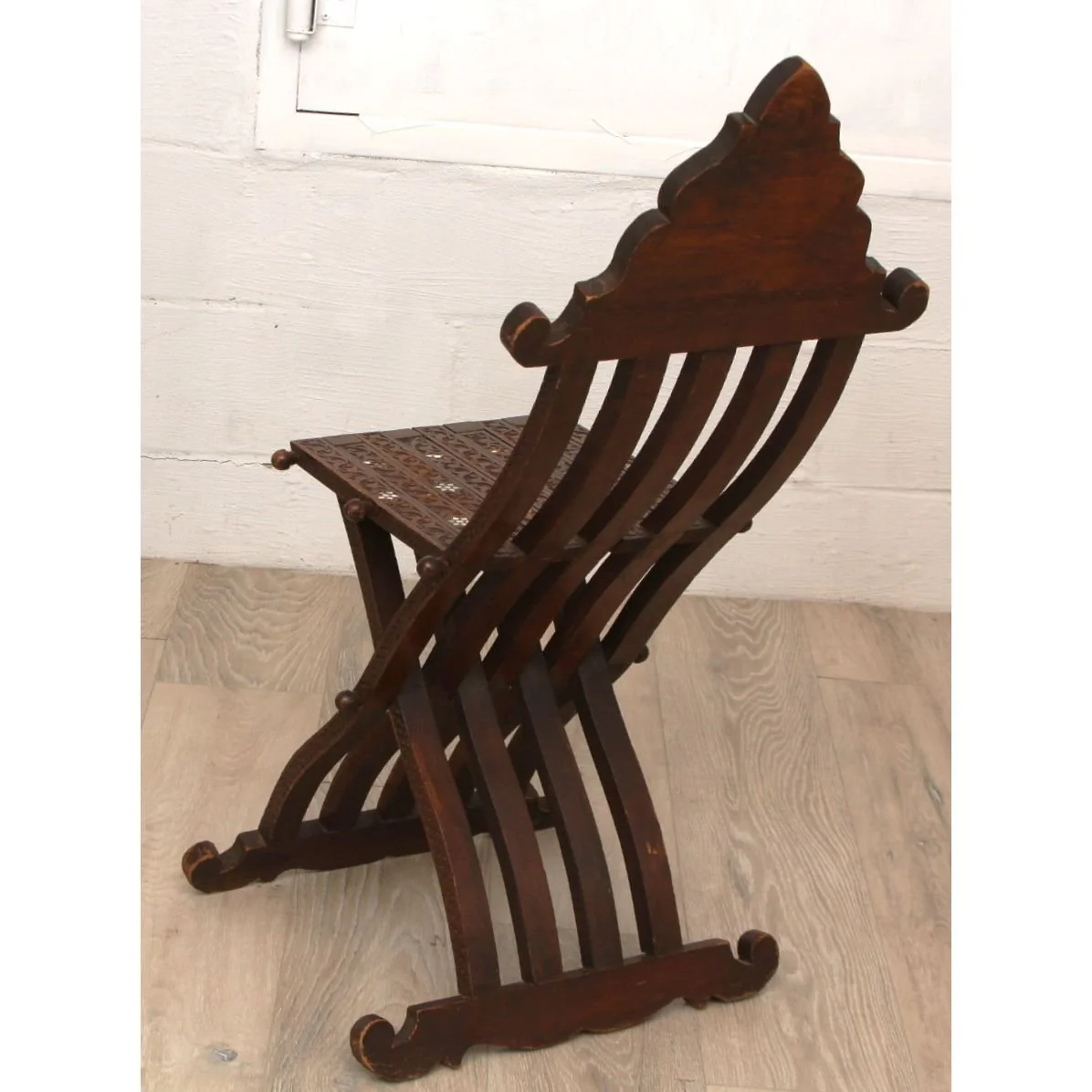 Antique Syrian Moorish Mother of Pearl Inlaid Folding Chair 19thC - Image 5