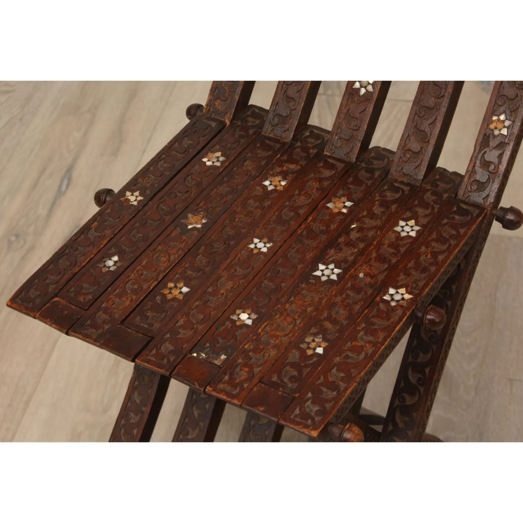 Antique Syrian Moorish Mother of Pearl Inlaid Folding Chair 19thC - Image 7