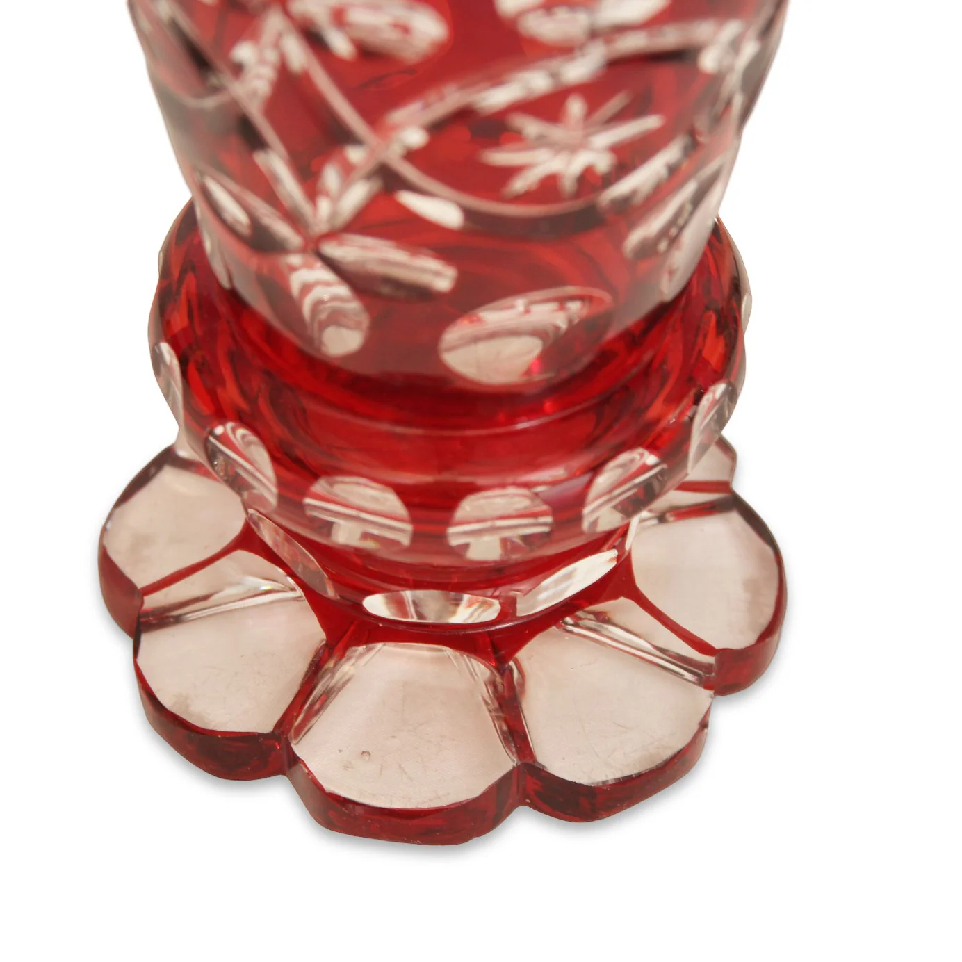 BOHEMIAN RUBY CUT CLEAR GLASS VASE, Pair - Image 3
