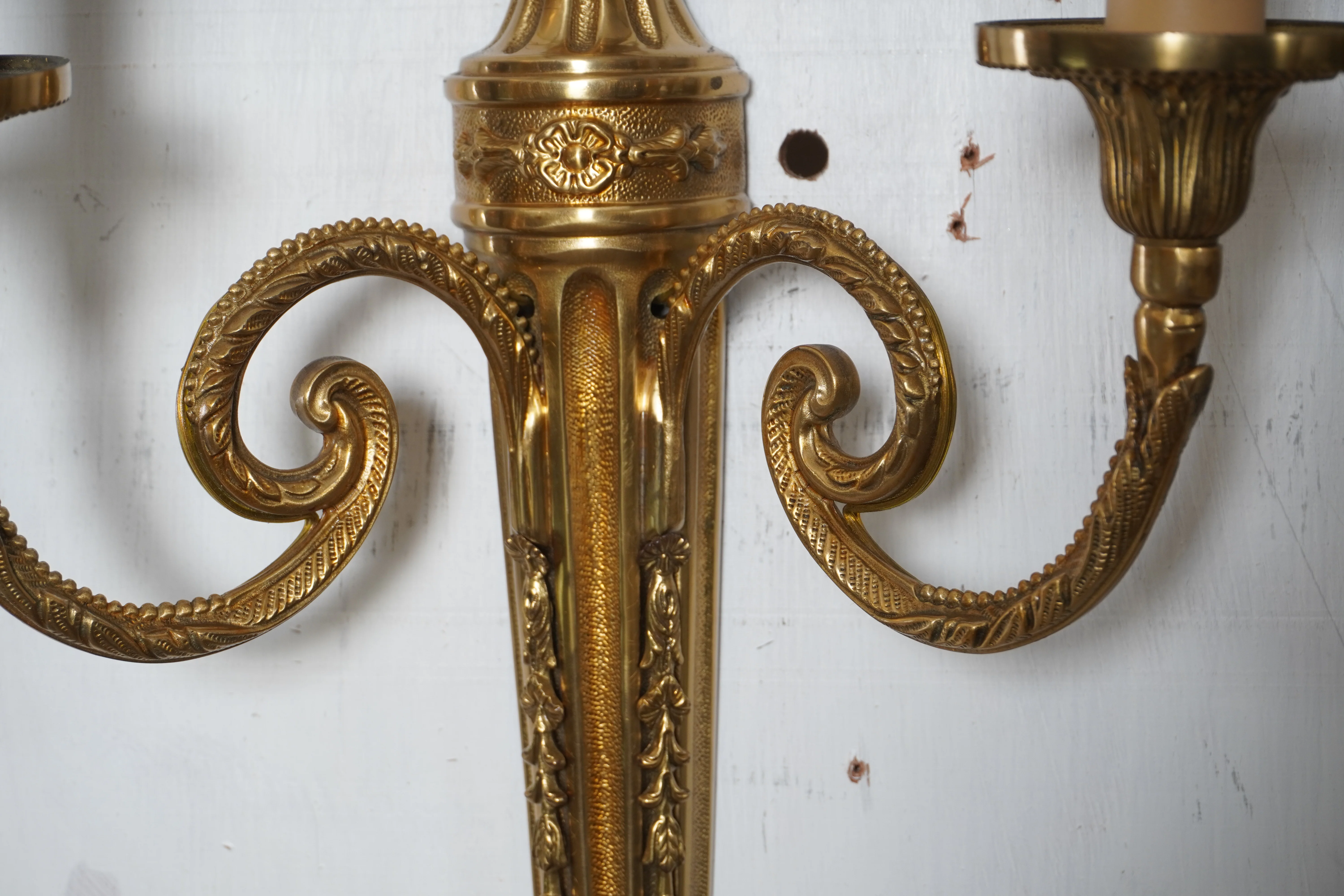 French Louis XVI Style Bronze Wall Sconces, Pair of - Image 4