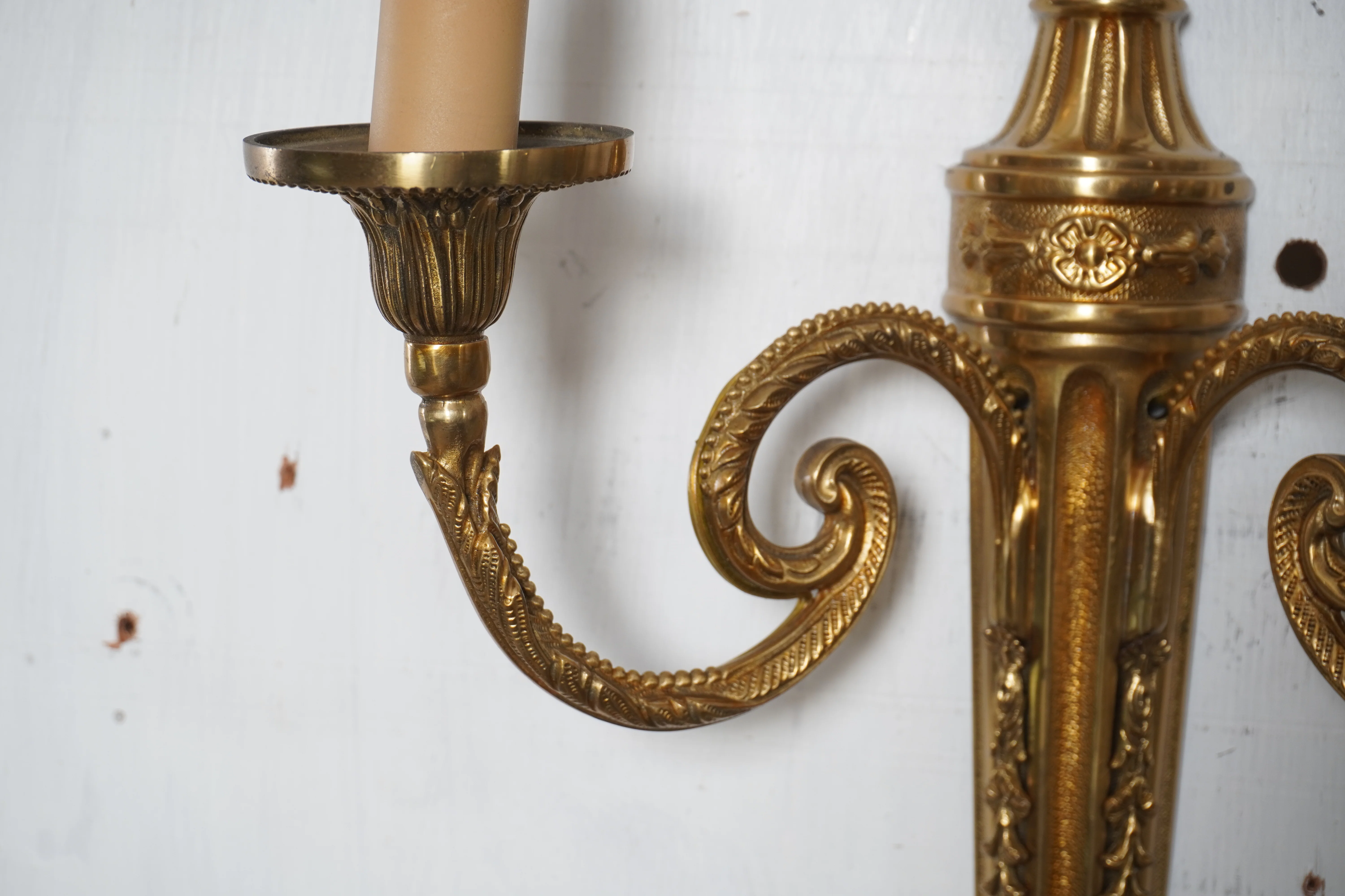 French Louis XVI Style Bronze Wall Sconces, Pair of - Image 5