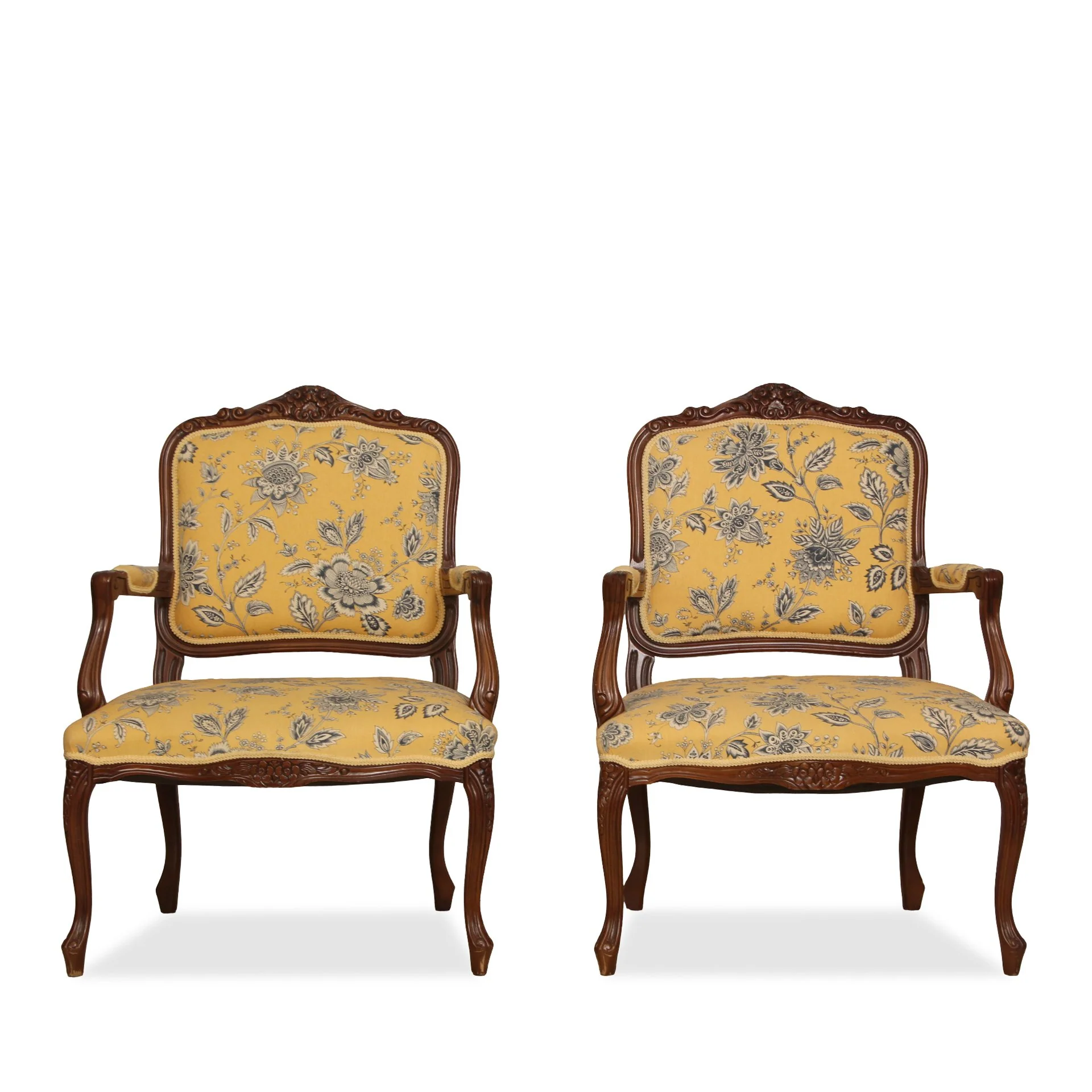 French Vintage Walnut Louis XV Armchairs, Pair - Image 2