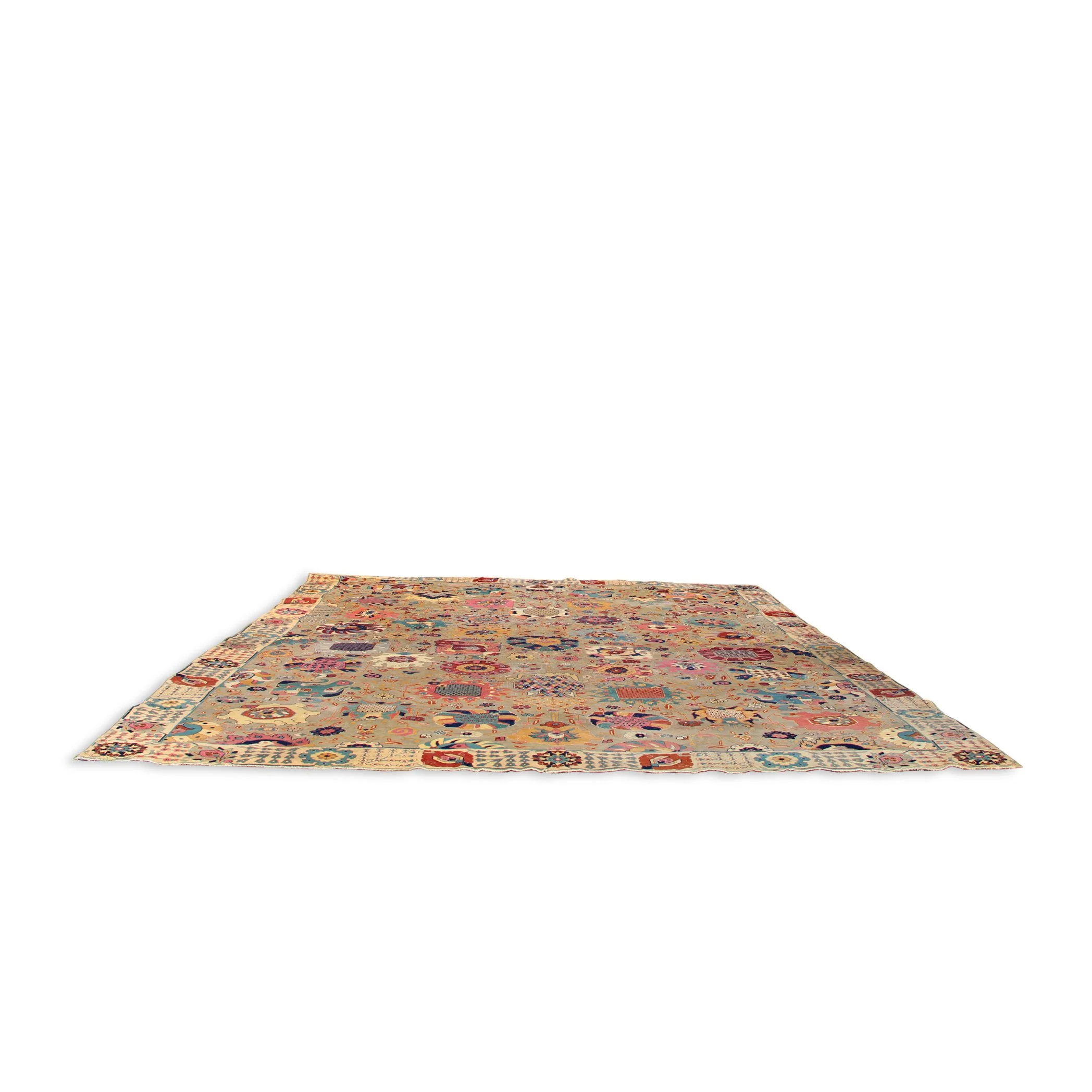 Hand Knotted Oushak Heriz Tribal Geometric Carpet (10 ft 5 in x 15 ft 9 in) - Image 3