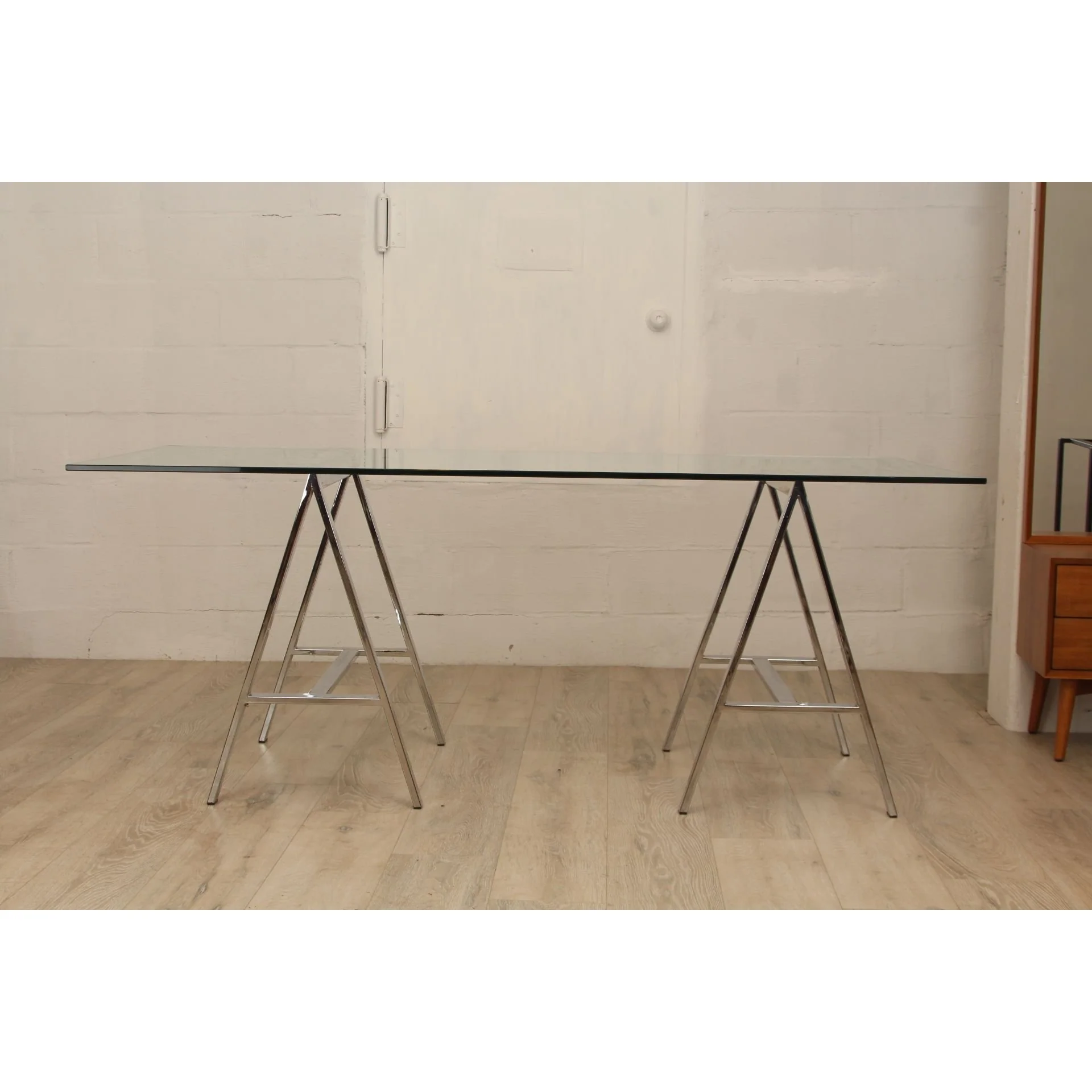MILO BAUGHMAN STYLE CHROME & GLASS A-FRAME Table - Image 4