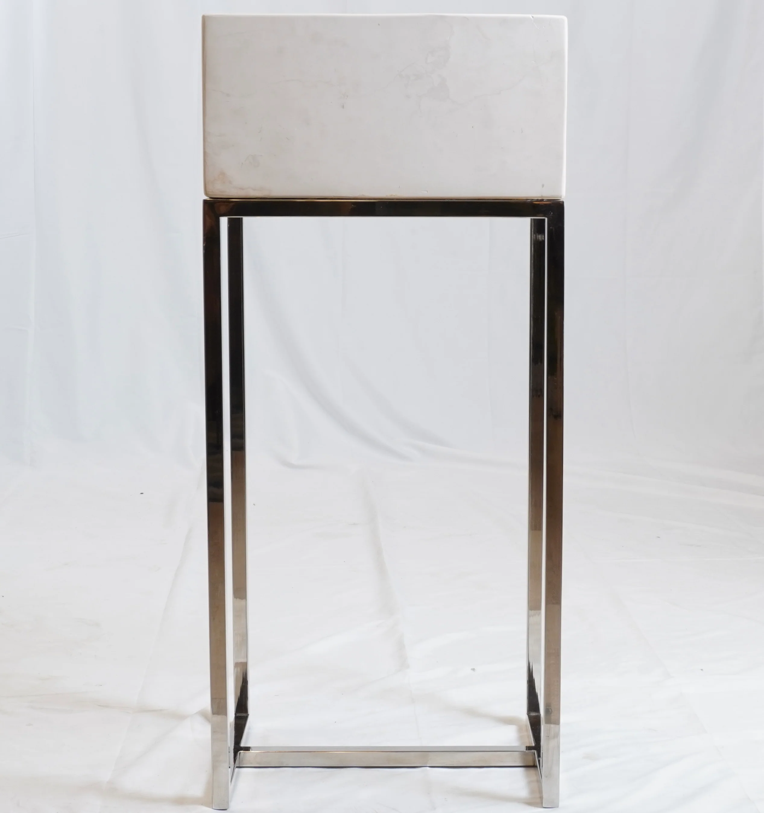 Modern Floor Standing Planter with Chrome Base and Ivory Resin Container - Image 2