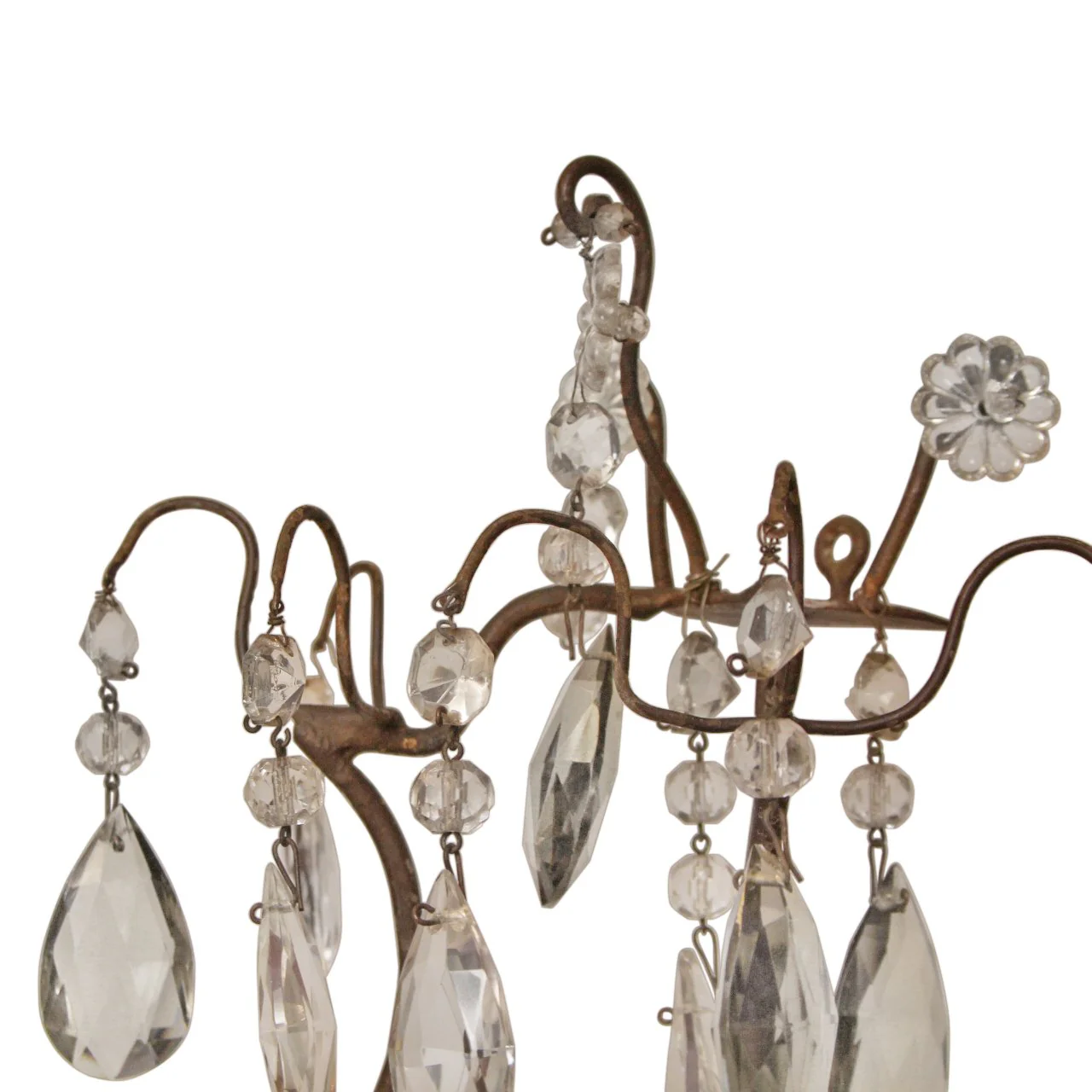 Pair of Antique Maison Baguès Wrought Iron with Crystal Flower Sconces C1920s - Image 11