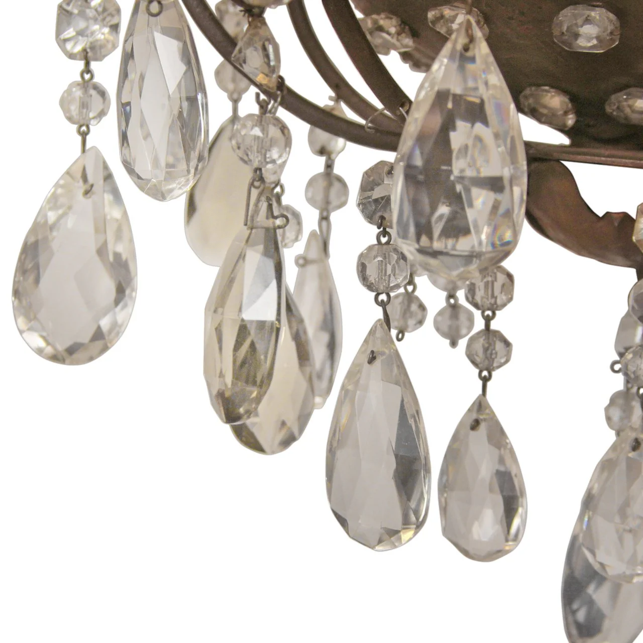 Pair of Antique Maison Baguès Wrought Iron with Crystal Flower Sconces C1920s - Image 12