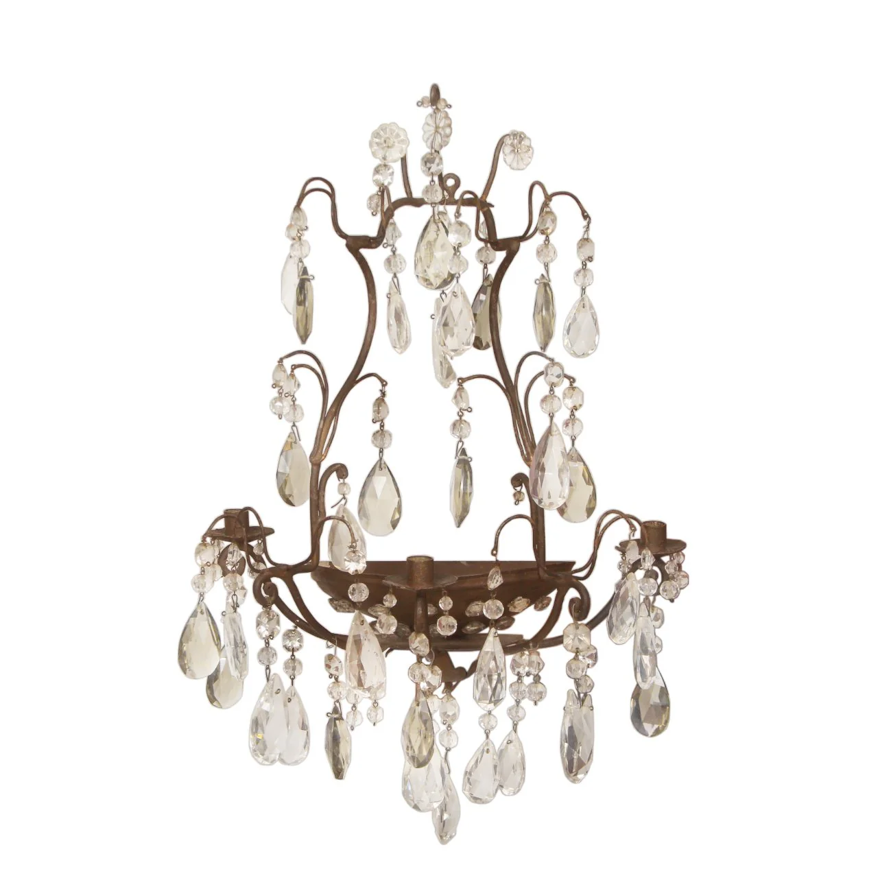 Pair of Antique Maison Baguès Wrought Iron with Crystal Flower Sconces C1920s - Image 9