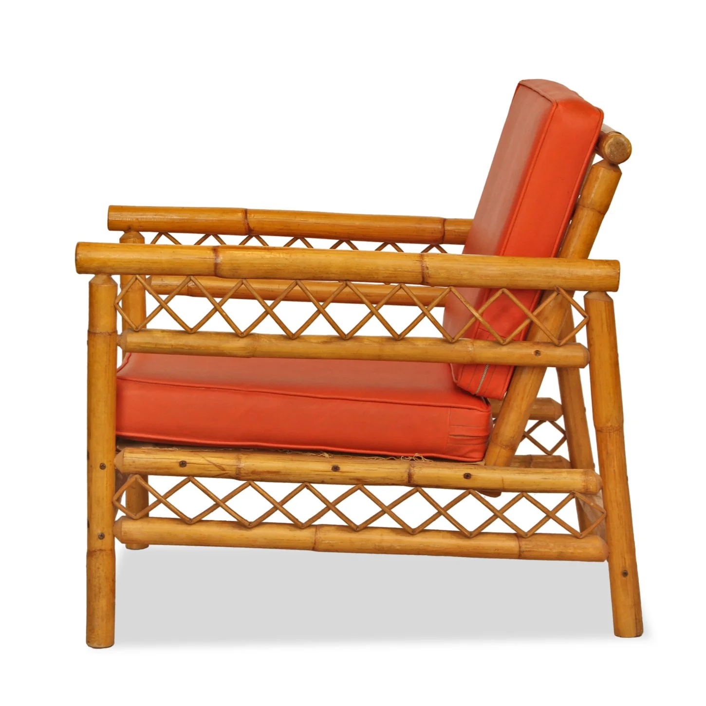 Pair of Vintage Rattan & Bamboo Campaign Style Lounge Chairs with Footstool - Image 3