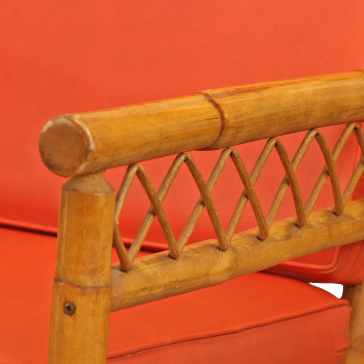 Pair of Vintage Rattan & Bamboo Campaign Style Lounge Chairs with Footstool - Image 6