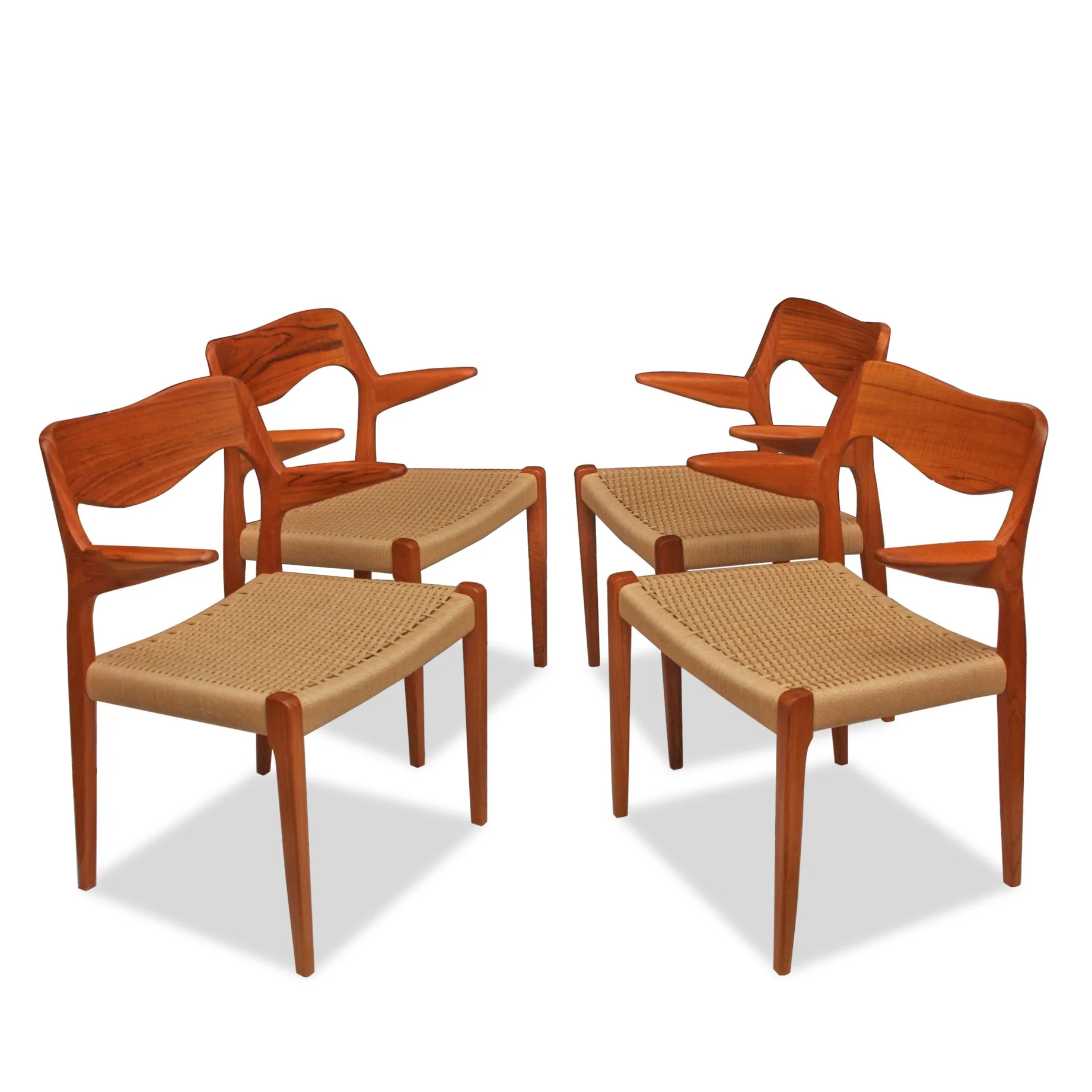 Set of 4 Møller Model 55 Teak and Papercord Armchairs - Image 6