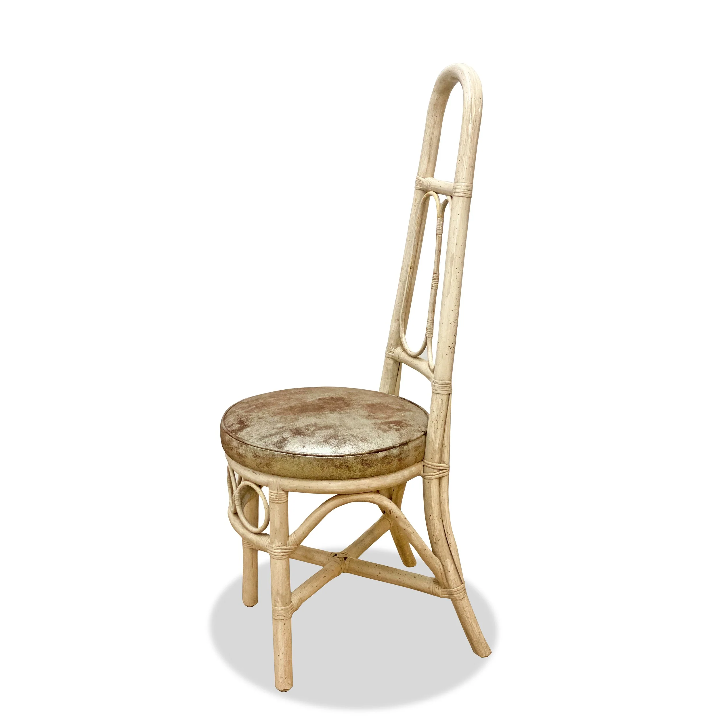 Set of 6 Vintage Italian High Back Rattan Chairs with new Leather Upholstery - Image 3