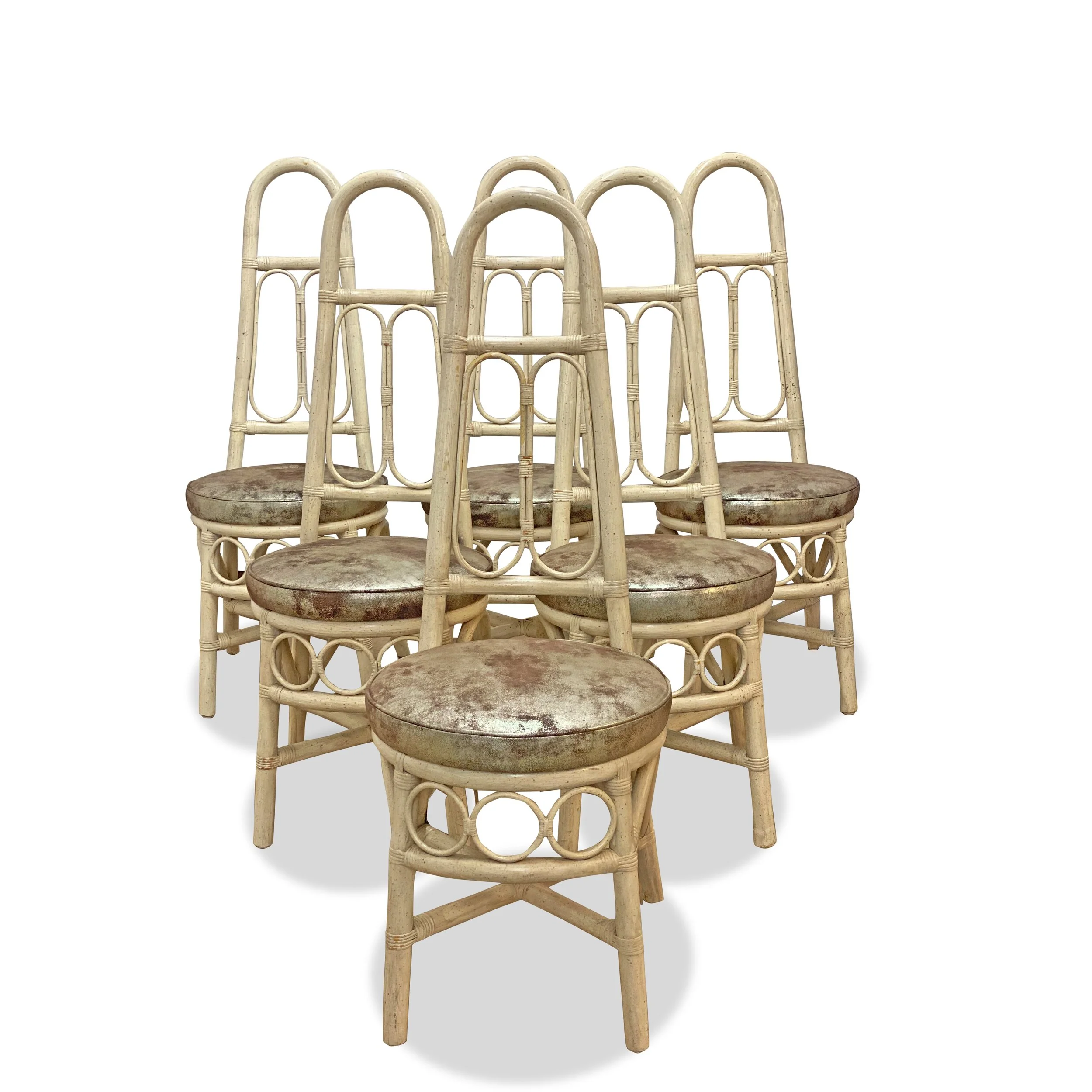 Set of 6 Vintage Italian High Back Rattan Chairs with new Leather Upholstery - Image 8