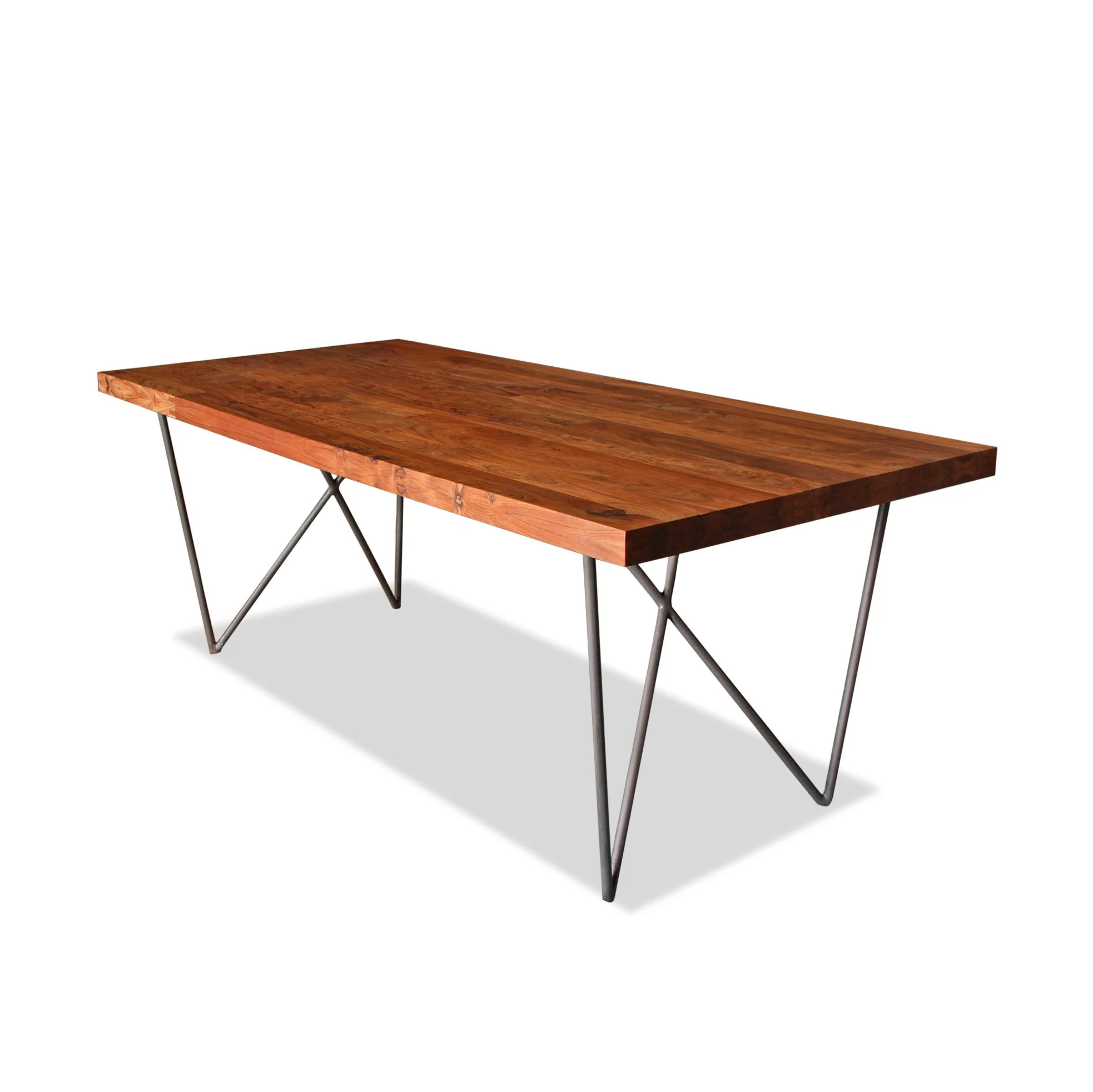 Solid Thick Walnut Block Top Dining Table on Hairpin Legs - Image 4