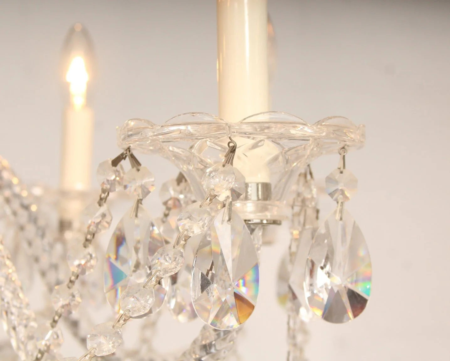 Vintage Art Deco Maria Theresa Style Cut Prism Rosettes 6 Arm Chandelier C1990s (2 Available) - Image 11