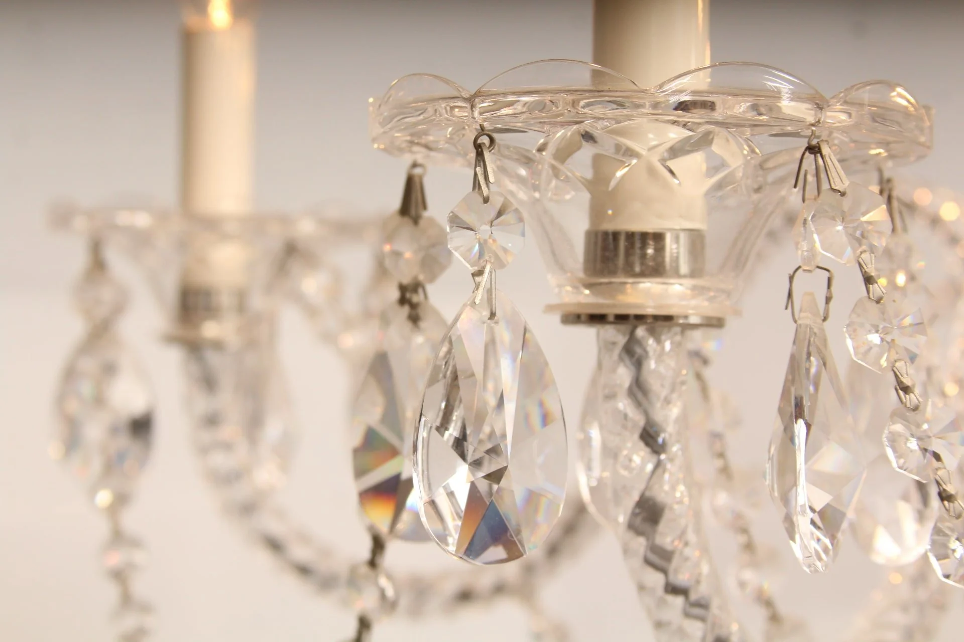 Vintage Art Deco Maria Theresa Style Cut Prism Rosettes 6 Arm Chandelier C1990s (2 Available) - Image 12