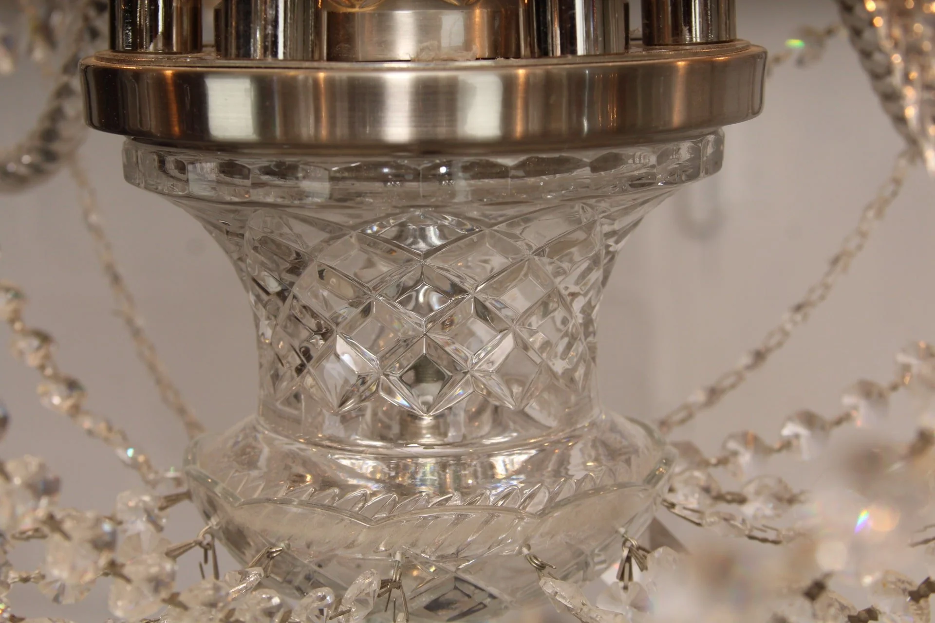 Vintage Art Deco Maria Theresa Style Cut Prism Rosettes 6 Arm Chandelier C1990s (2 Available) - Image 13