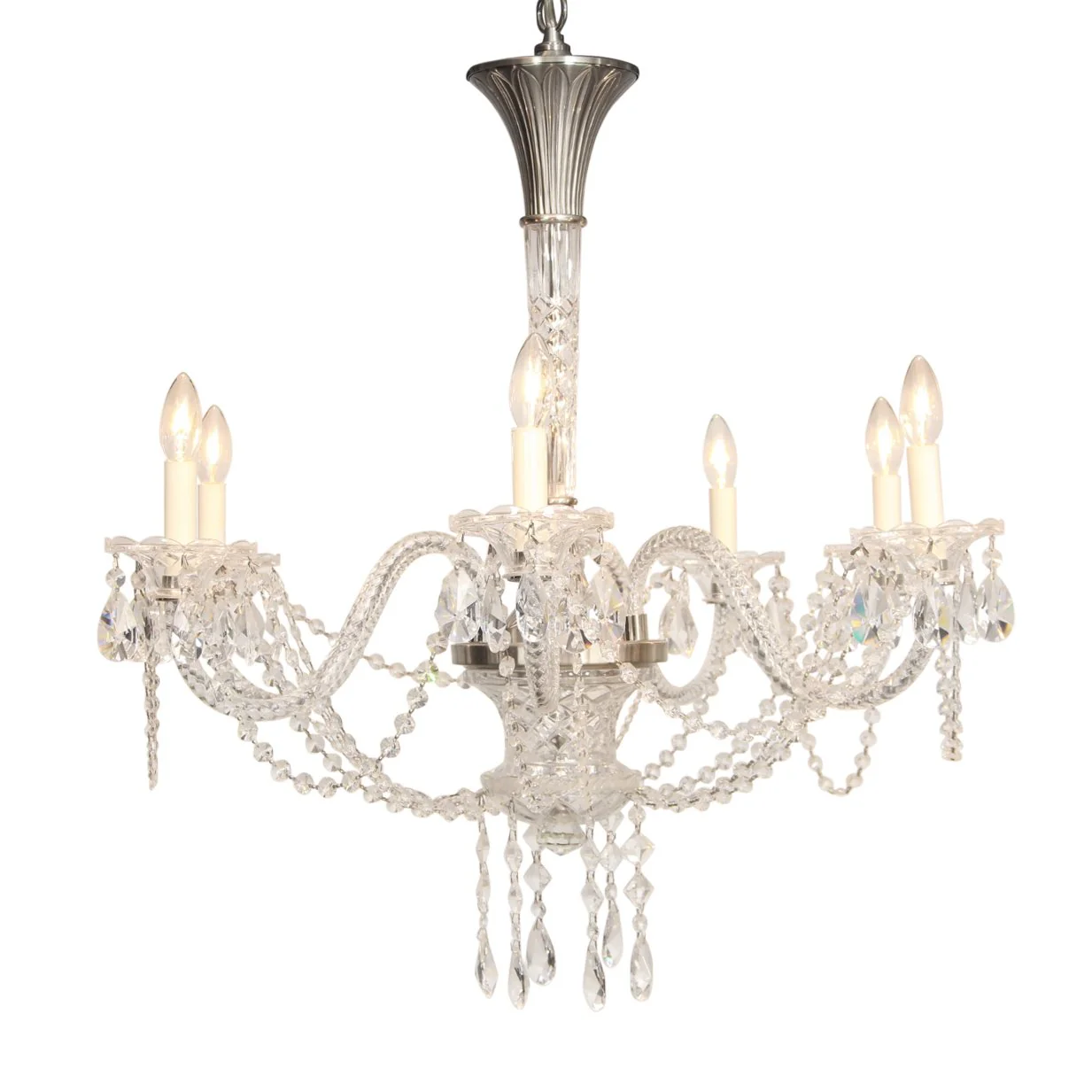 Vintage Art Deco Maria Theresa Style Cut Prism Rosettes 6 Arm Chandelier C1990s (2 Available) - Image 4