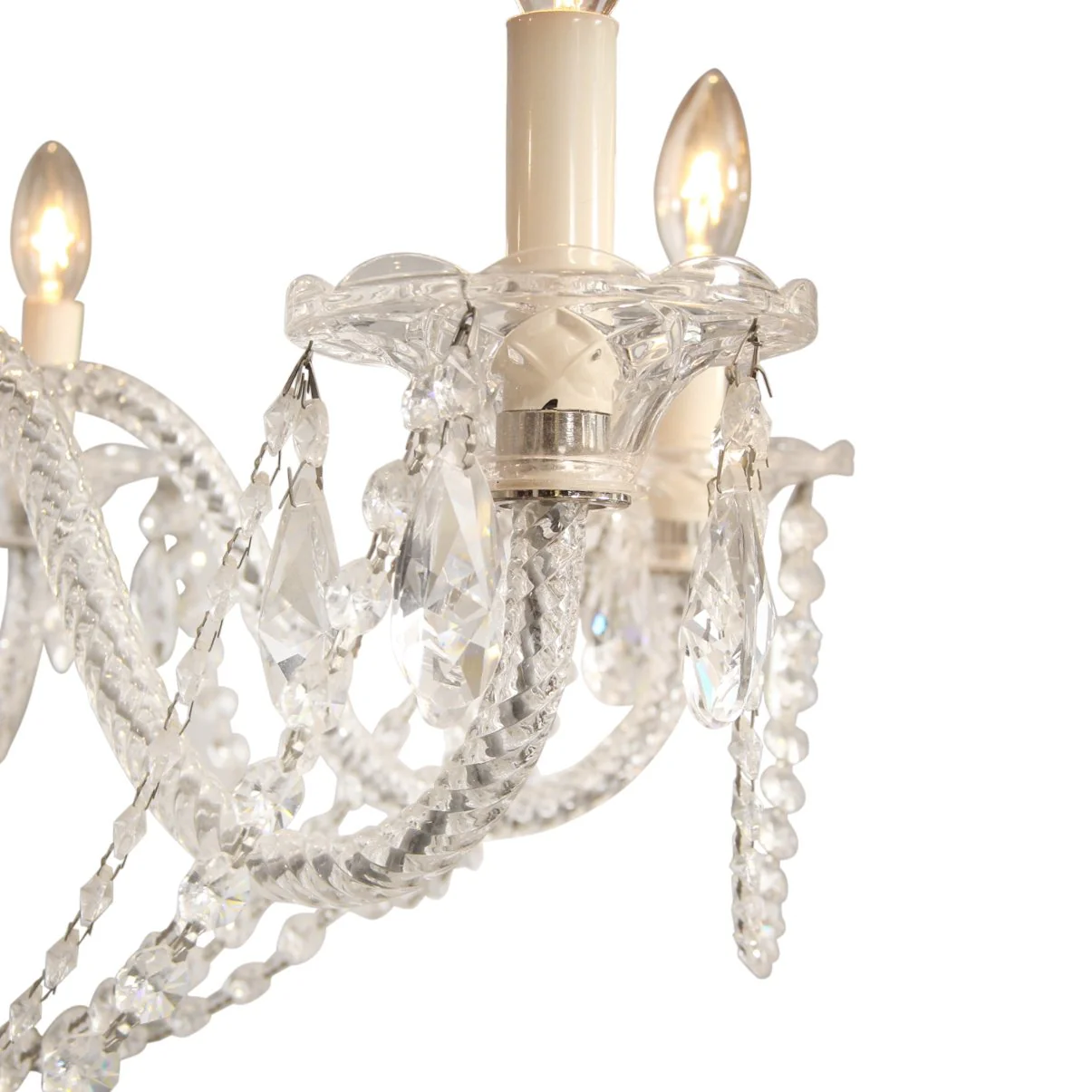 Vintage Art Deco Maria Theresa Style Cut Prism Rosettes 6 Arm Chandelier C1990s (2 Available) - Image 5