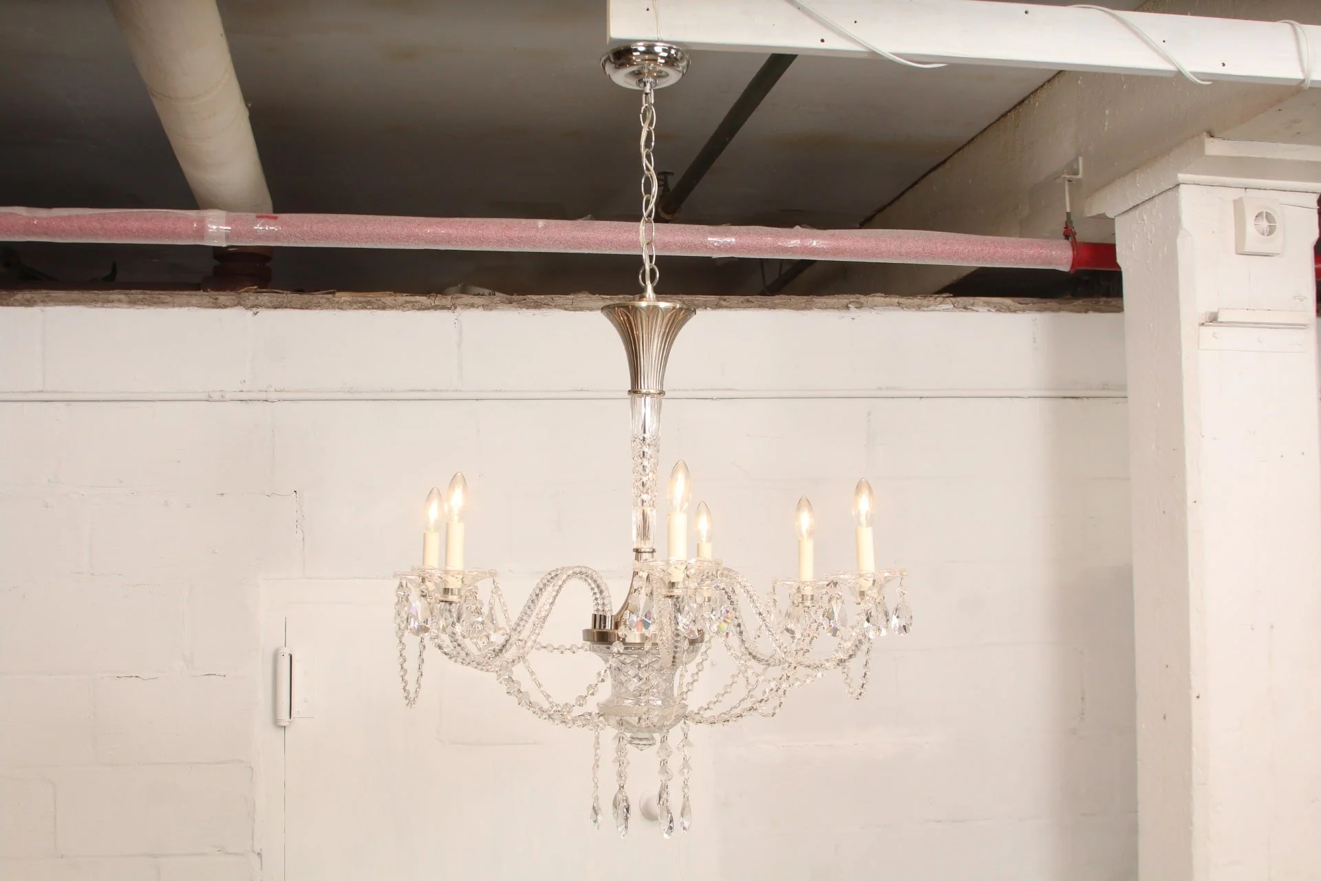 Vintage Art Deco Maria Theresa Style Cut Prism Rosettes 6 Arm Chandelier C1990s (2 Available) - Image 8