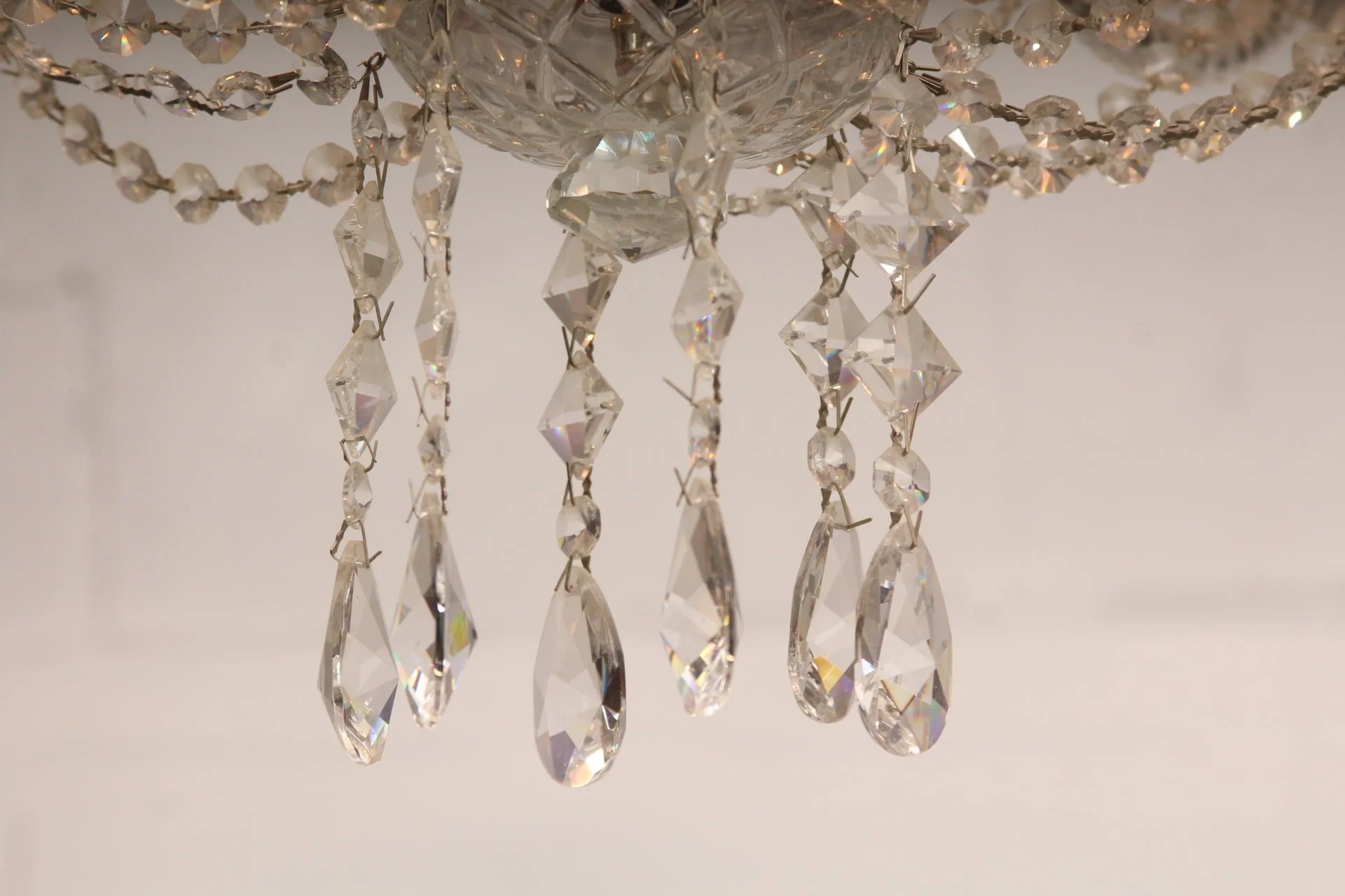 Vintage Art Deco Maria Theresa Style Cut Prism Rosettes 6 Arm Chandelier C1990s (2 Available) - Image 9