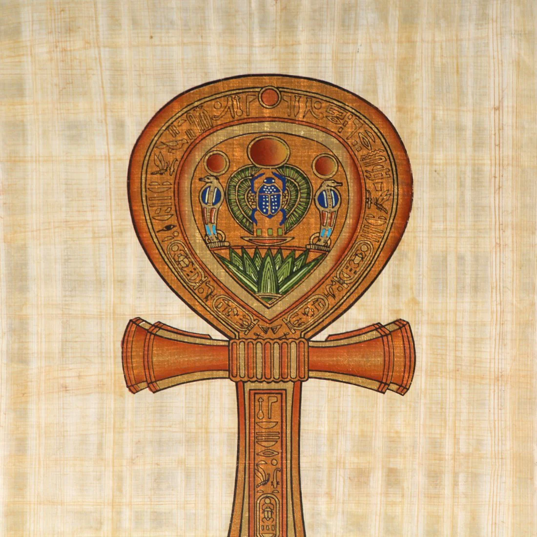 Vintage Egyptian Hieroglyphic Ankh Symbol Artwork on Sheer Linen by Essam - Image 4