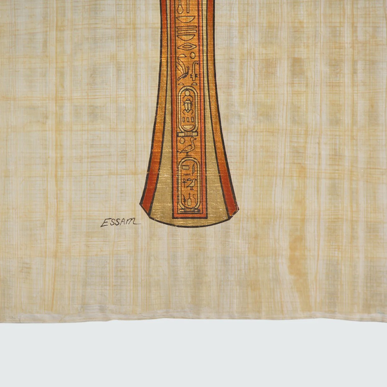 Vintage Egyptian Hieroglyphic Ankh Symbol Artwork on Sheer Linen by Essam - Image 6