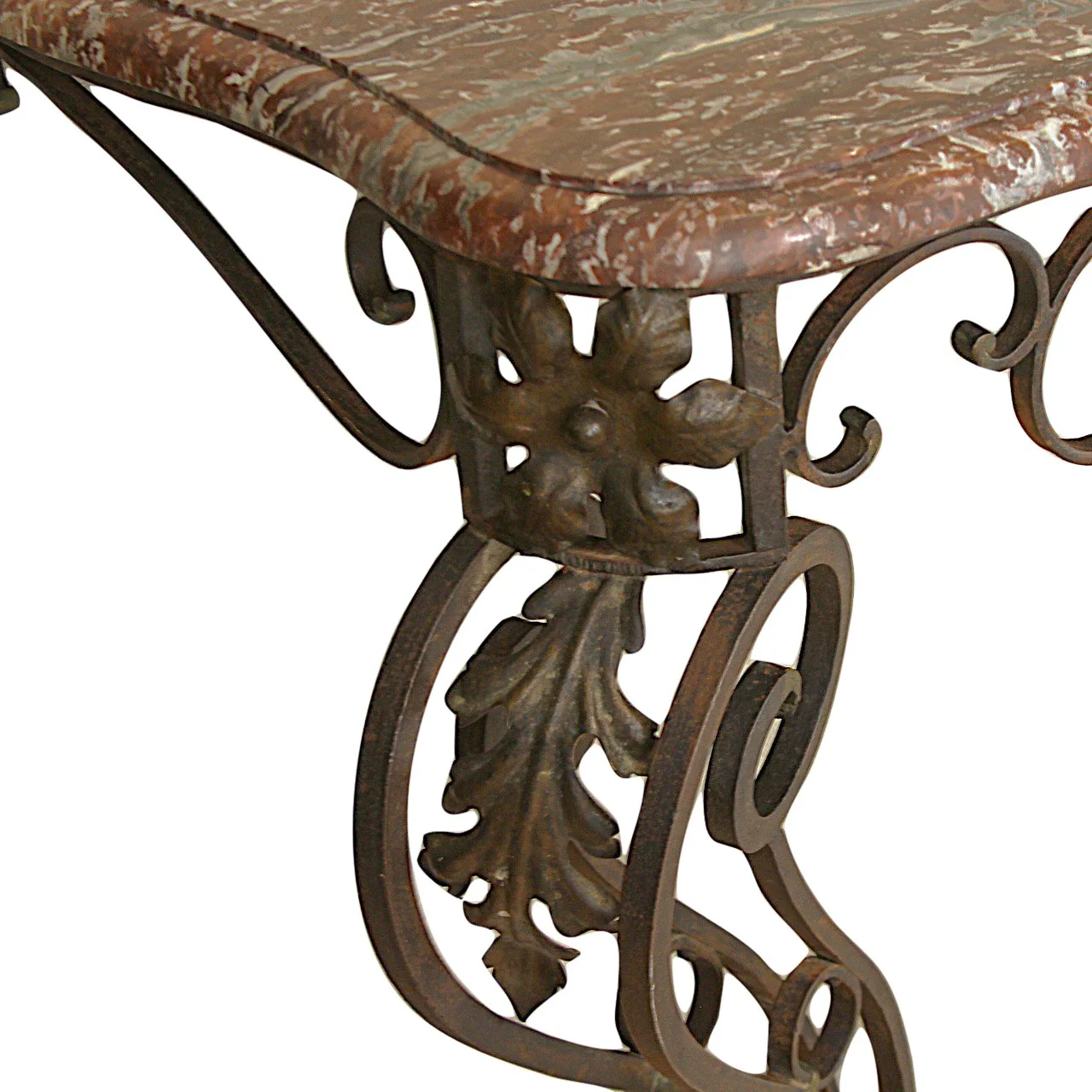 Vintage French Art Deco Wrought Iron Console with Marble Top - Image 4