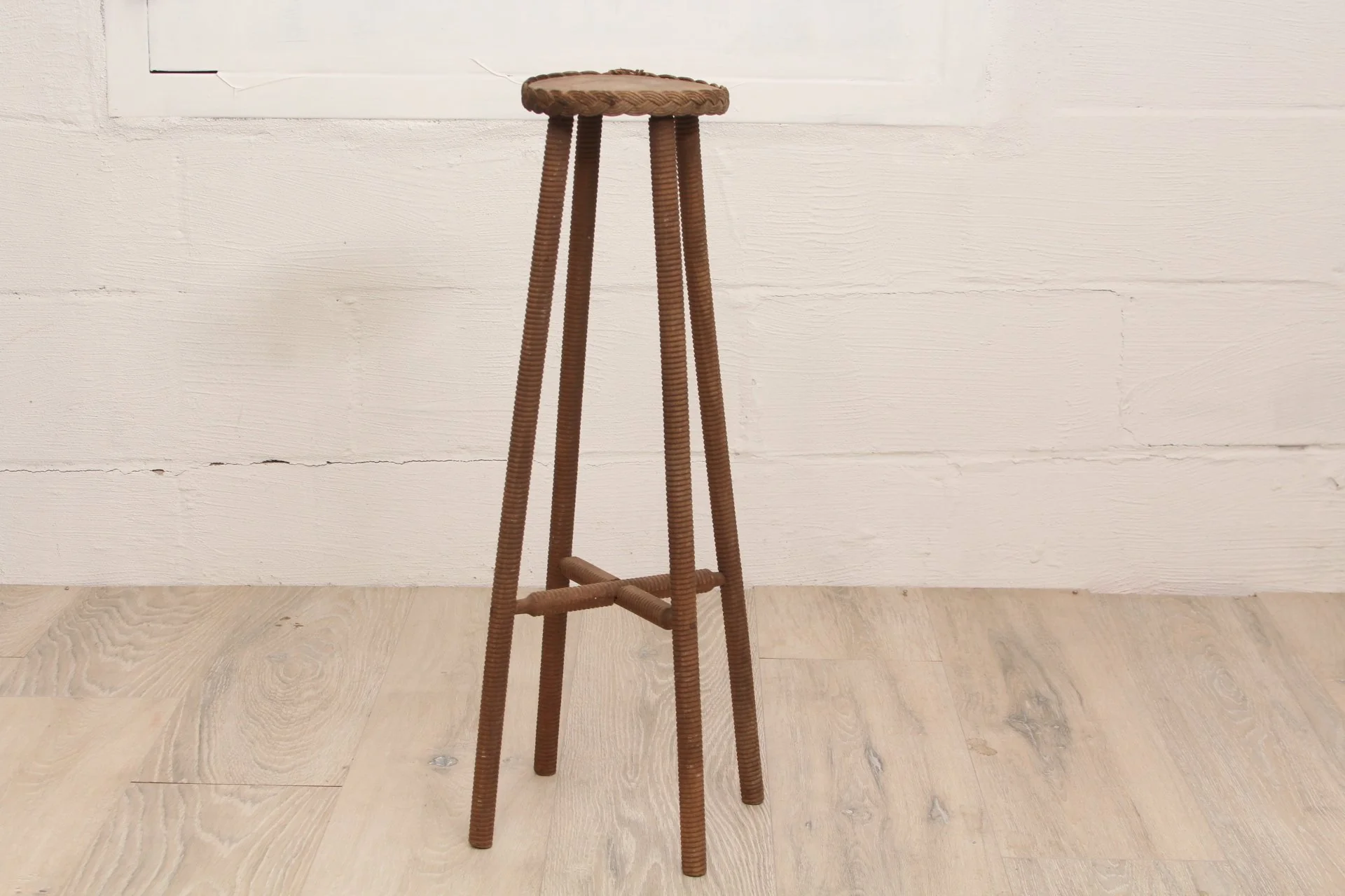 Vintage French Frida Minet Turned Oak Pedestal or Plant Stand C1950s - Image 4