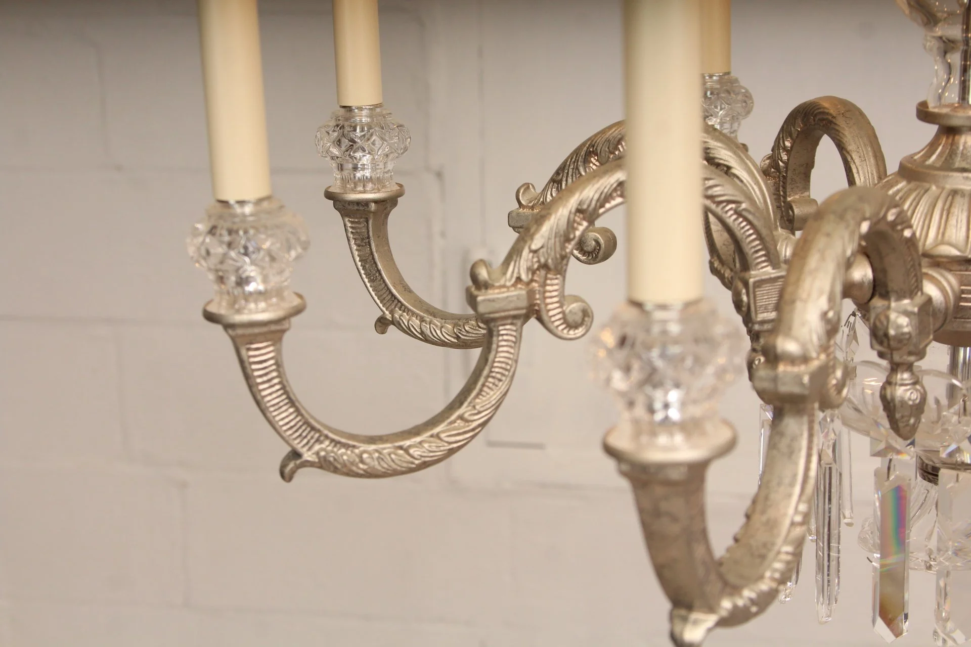 Vintage French Louis XV Silver Gilt Finish Chandelier c1980s - Image 5