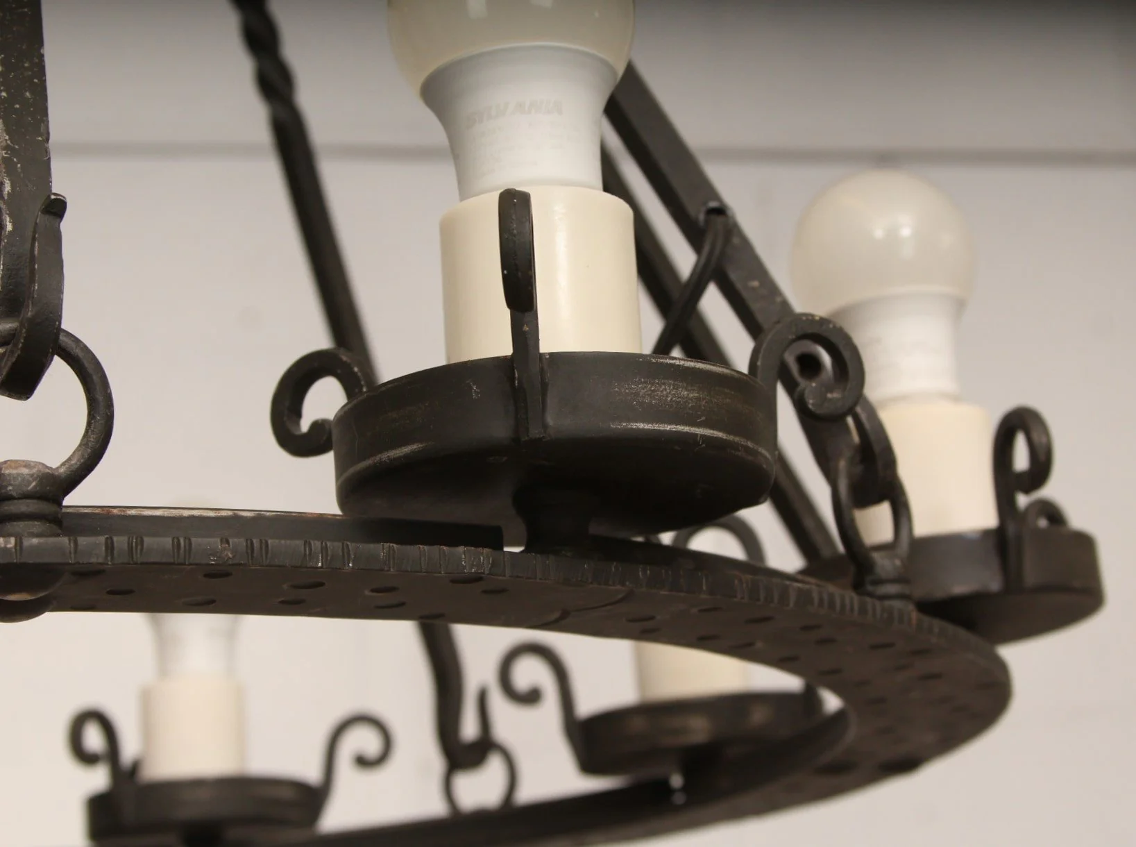 Vintage French Provincial Wrought Iron Chandelier - Image 5