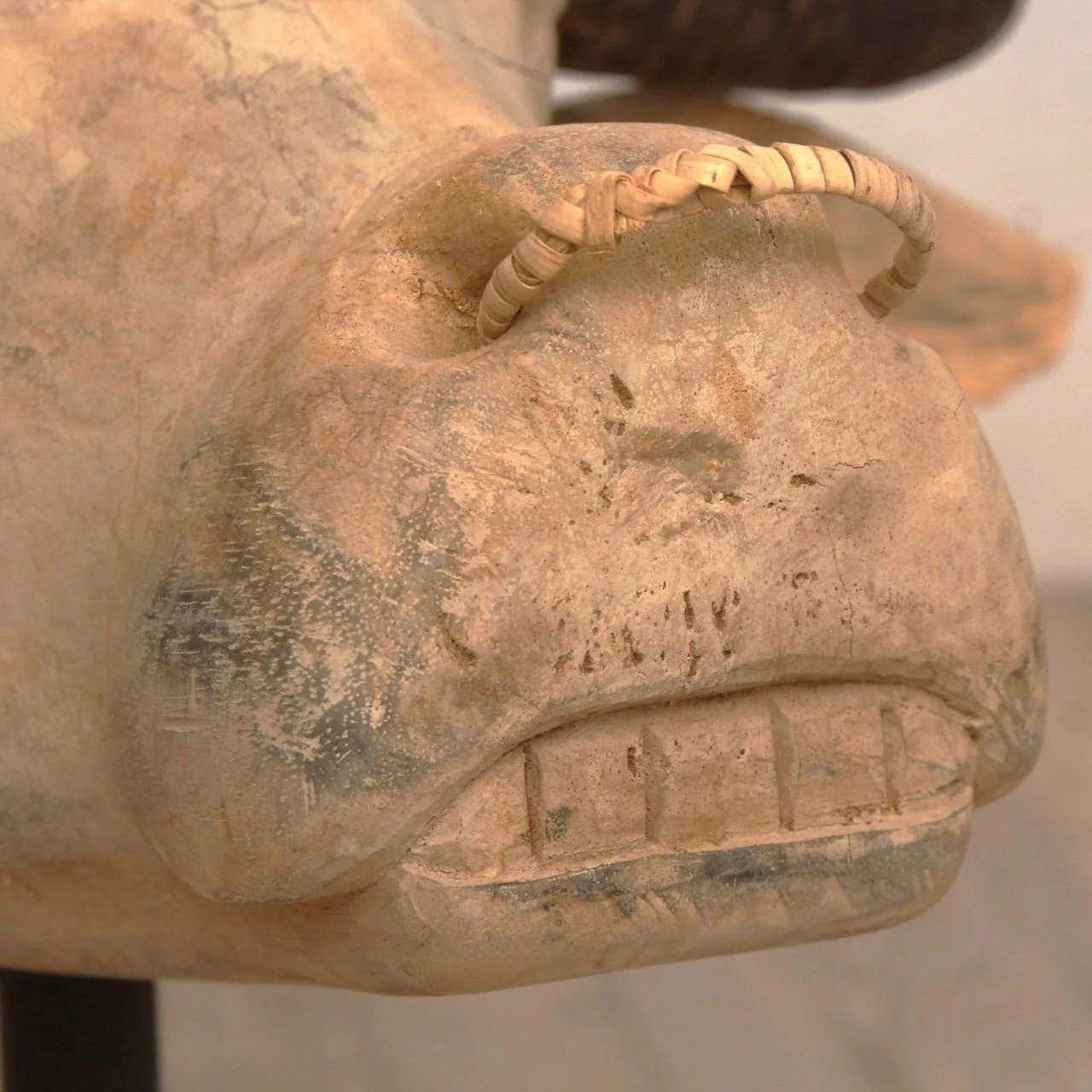 Vintage Hand Carved Water Buffalo Head Sculpture - Image 4