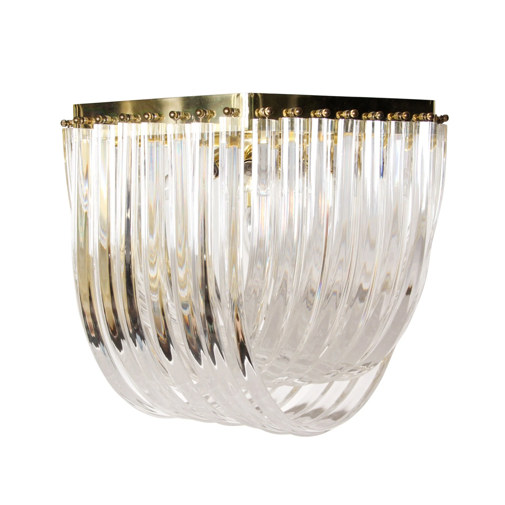 Vintage Hollywood Regency Brass Gold Lucite Ribbon Loop Carlo Nason Style Chandelier - Image 3
