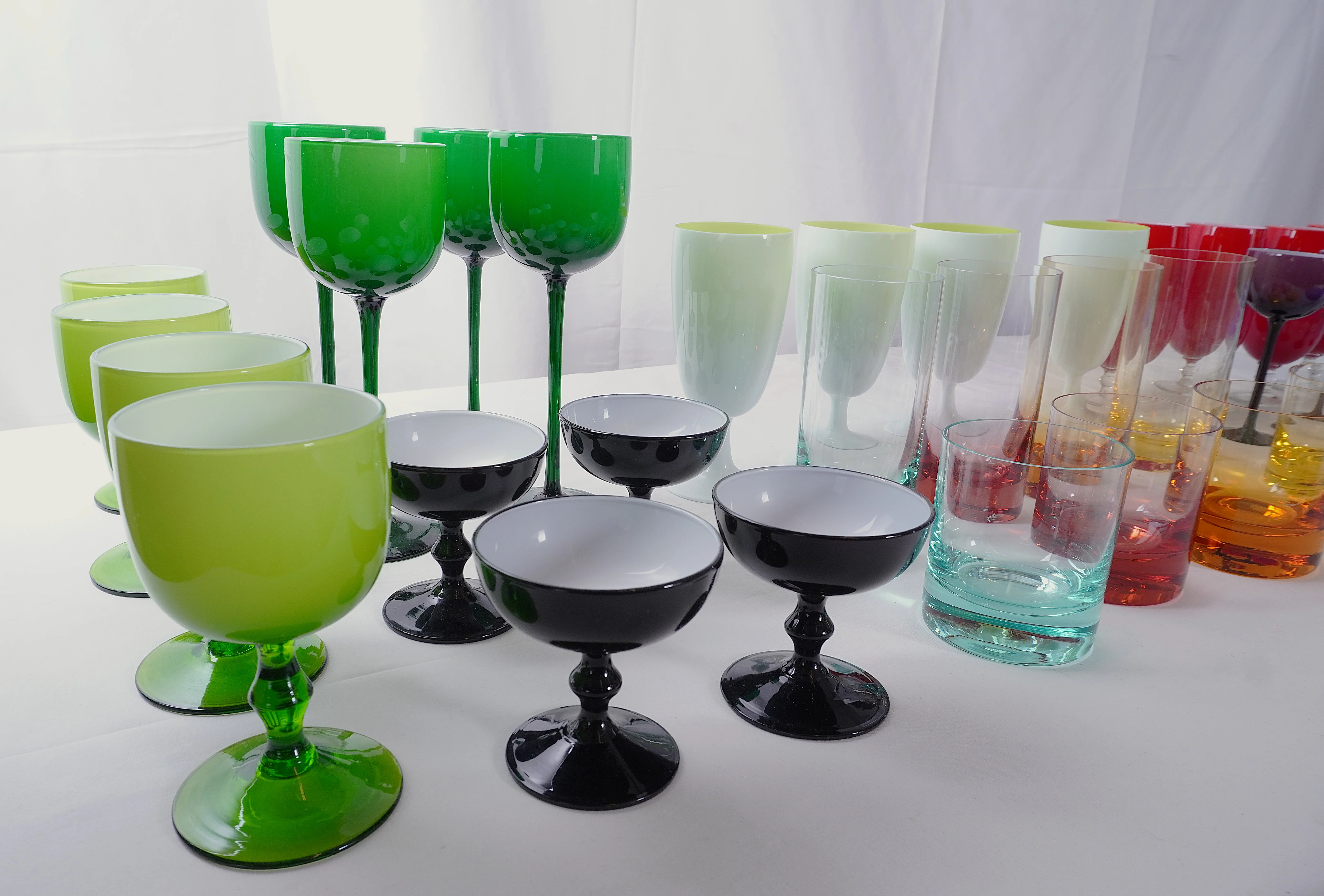 Vintage Italian Carlo Moretti MCM SHERBET CHAMPAGNE GLASSES, Moser Whisky Crystal Barware & Murano Glass Goblets Portieux Vallerysthal Style, Set of 44pcs - Image 5