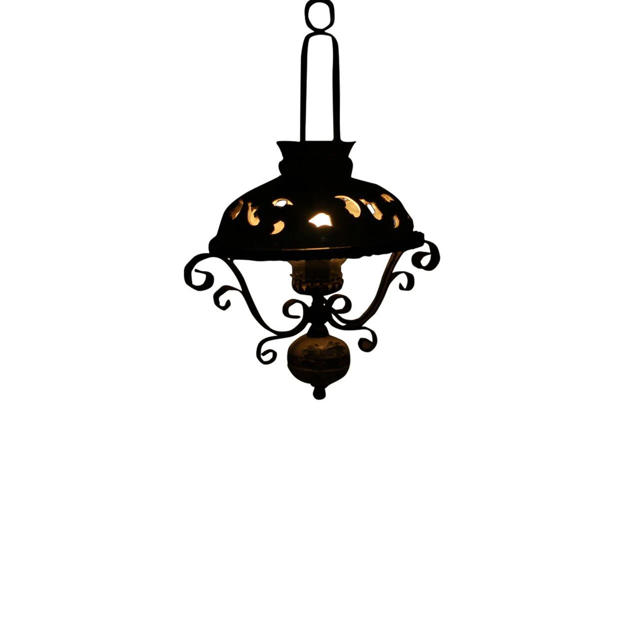 Vintage Italian Wrought Iron & Ceramic Pottery Pendant Light - Image 7