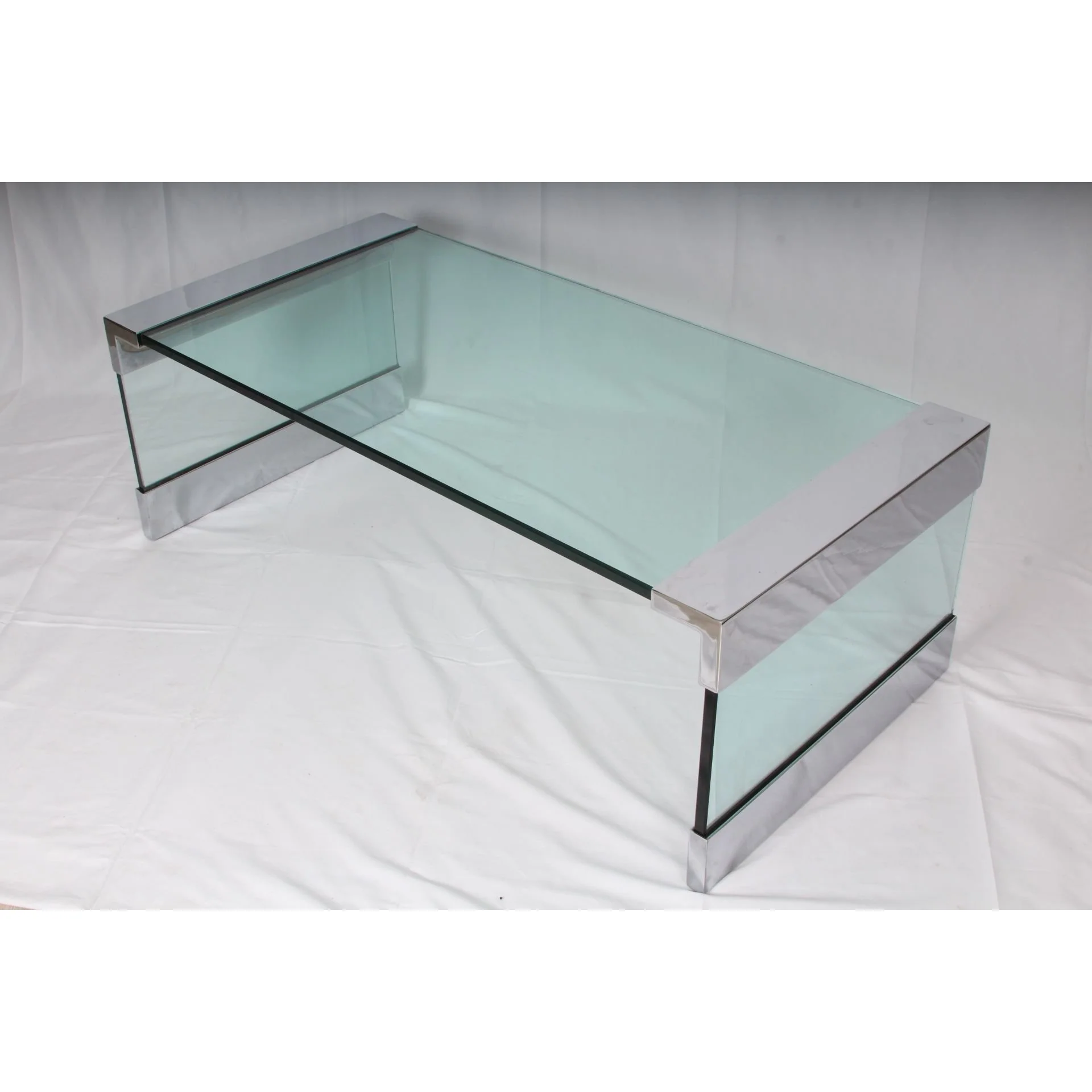 Vintage Leon Rosen Nickel and Glass Waterfall Coffee Table for Pace - Image 12