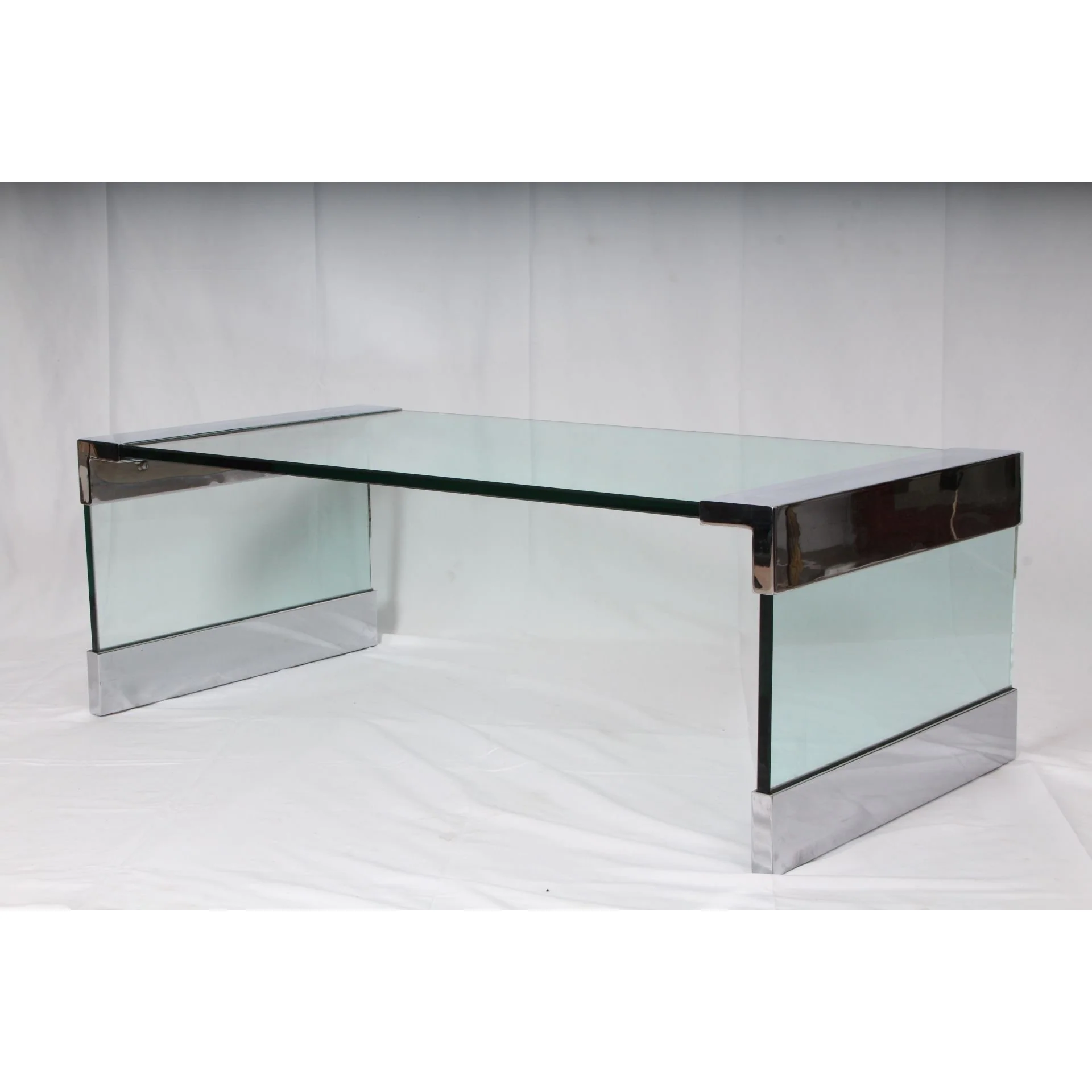 Vintage Leon Rosen Nickel and Glass Waterfall Coffee Table for Pace - Image 13