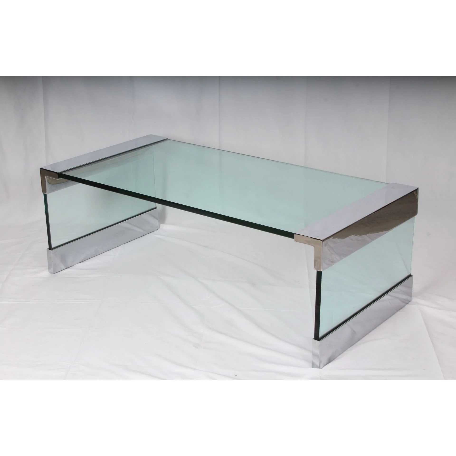 Vintage Leon Rosen Nickel and Glass Waterfall Coffee Table for Pace - Image 15