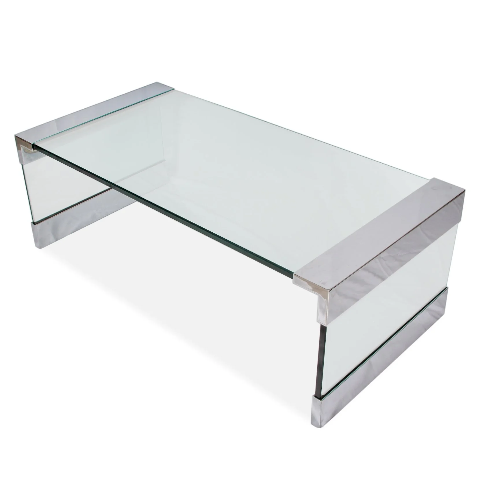 Vintage Leon Rosen Nickel and Glass Waterfall Coffee Table for Pace - Image 4