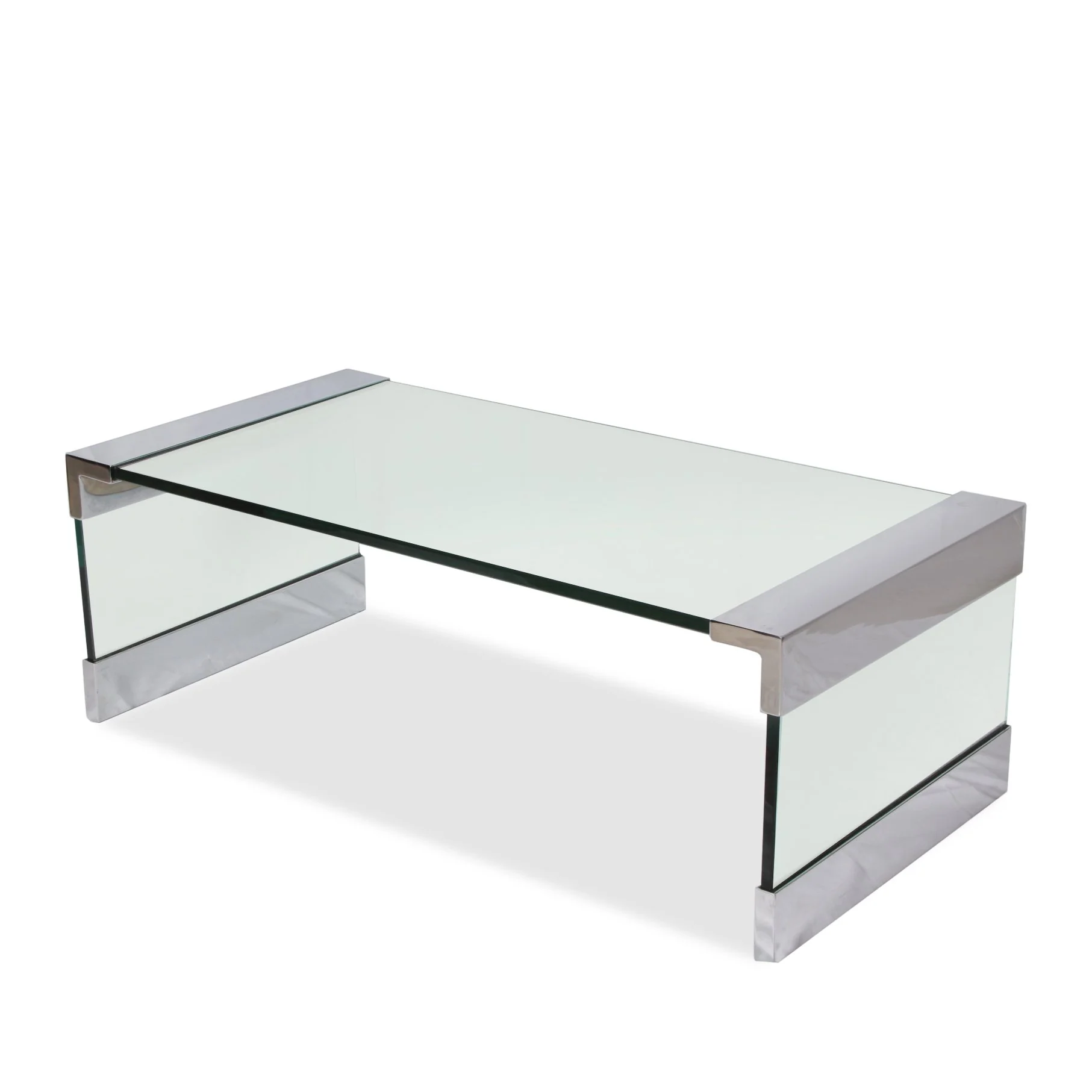 Vintage Leon Rosen Nickel and Glass Waterfall Coffee Table for Pace - Image 9