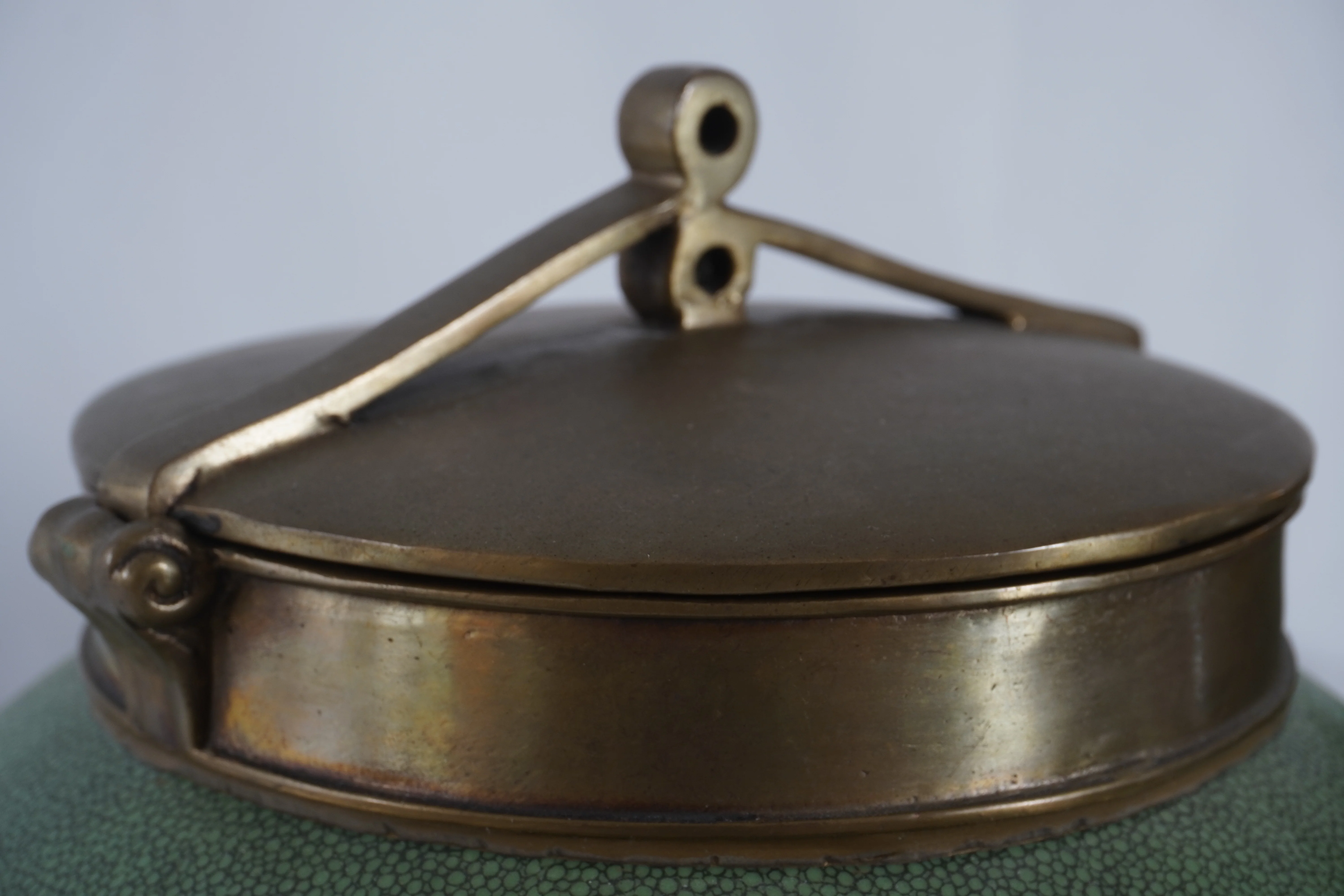 Vintage Tozai Home Faux Shagreen Brass Lidded Temple Jar, Set of 3 - Image 3