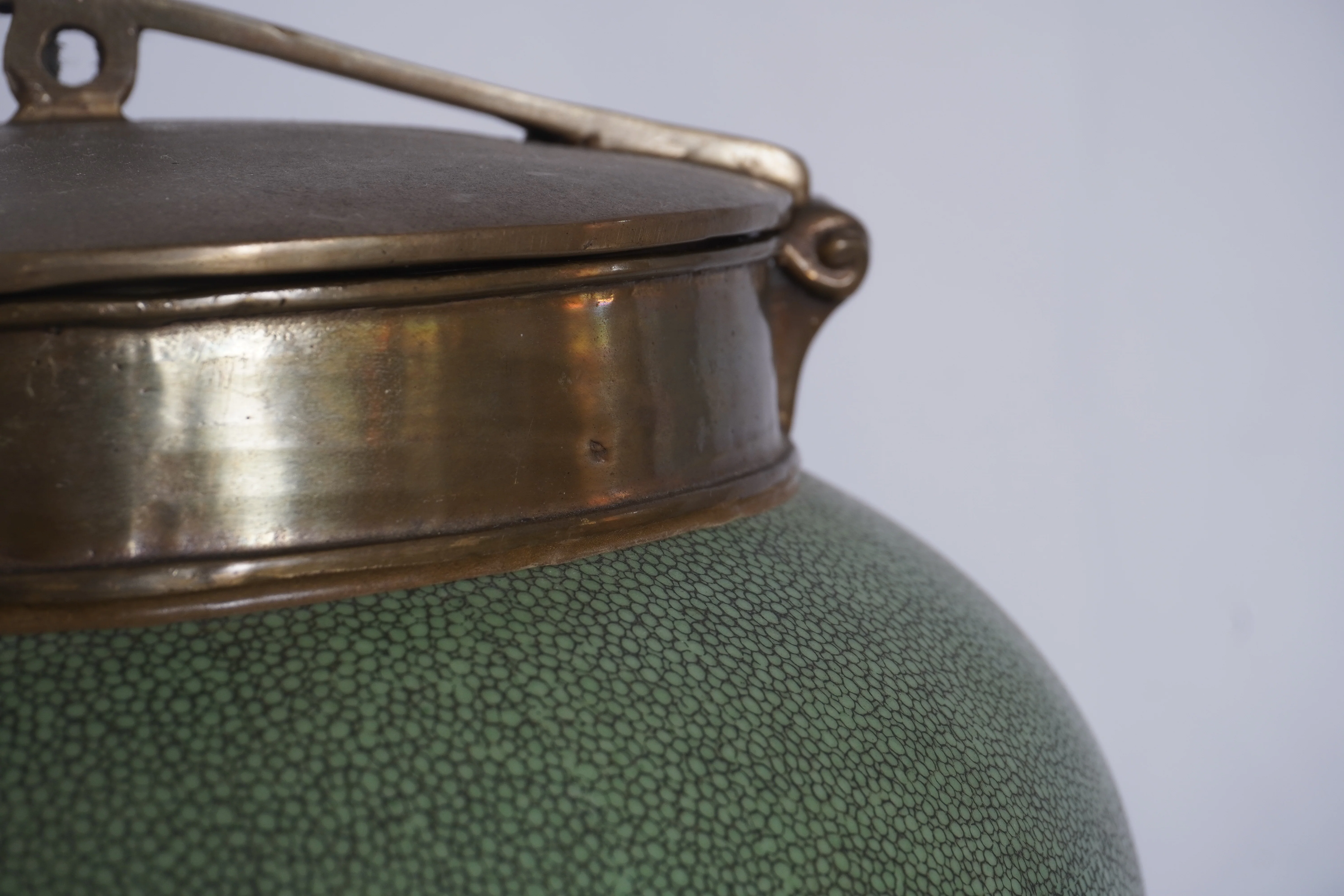 Vintage Tozai Home Faux Shagreen Brass Lidded Temple Jar, Set of 3 - Image 4